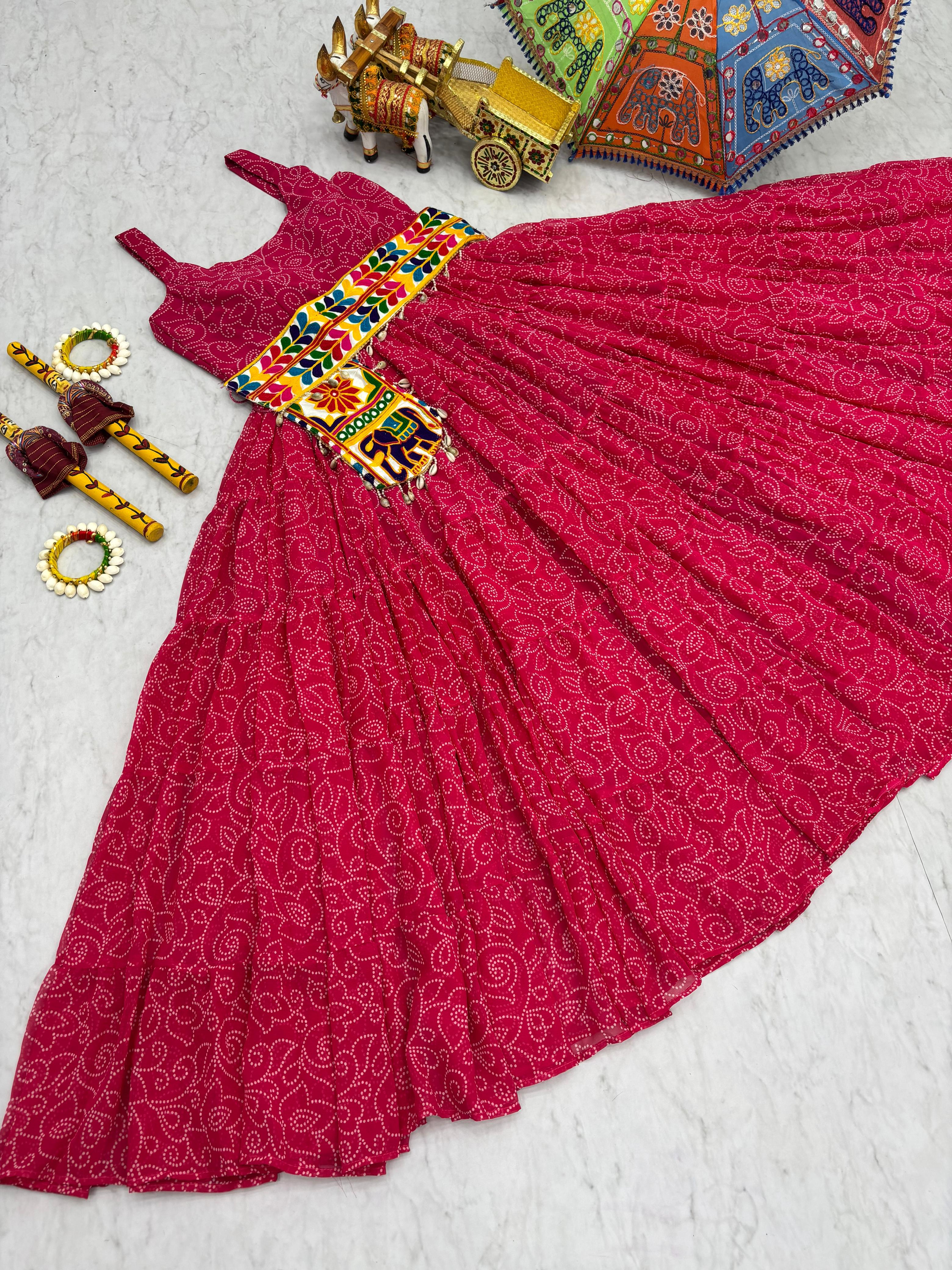 Bandhani Print Pink Color Navratri Gown