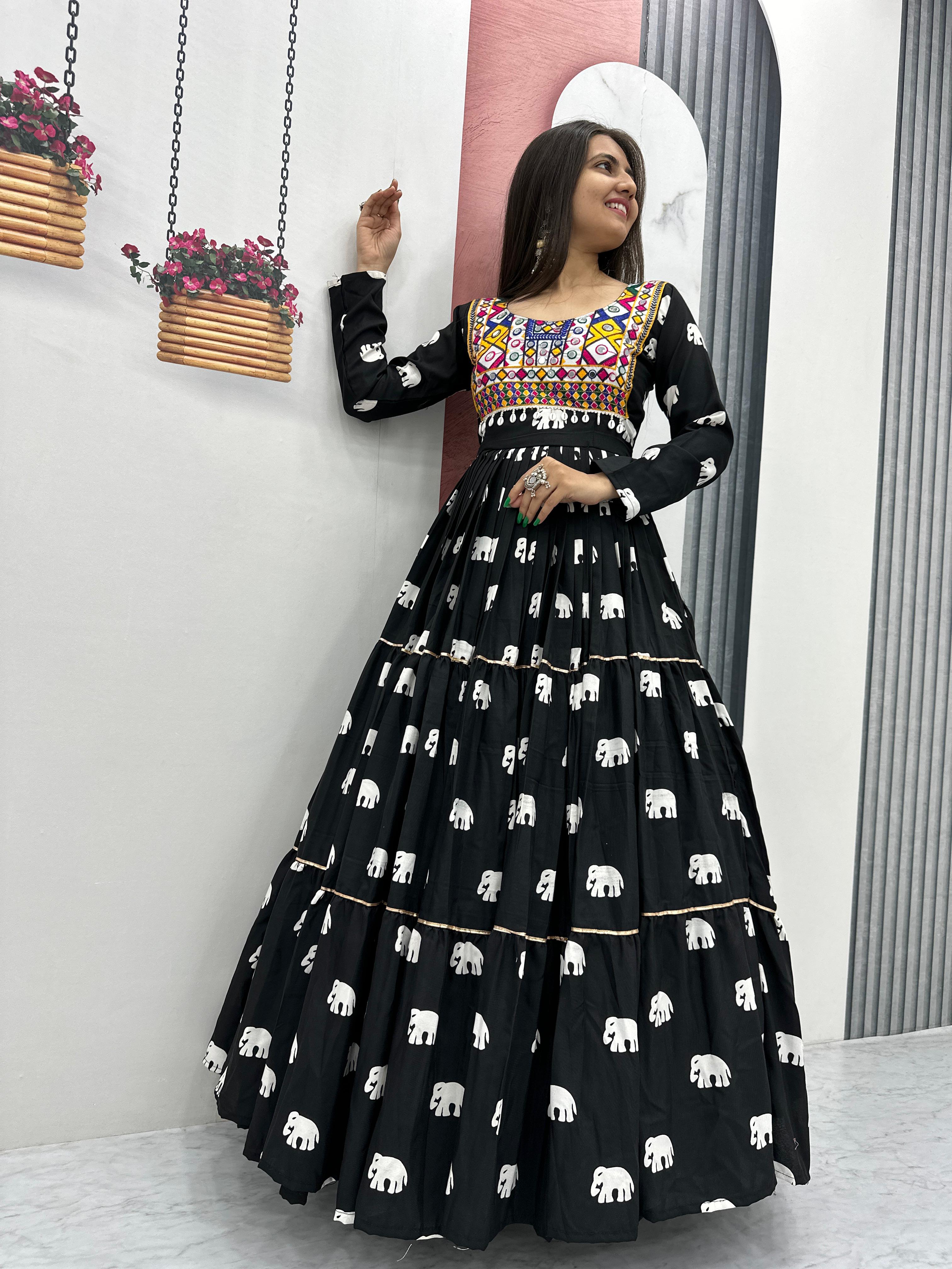 Traditional Heavy Flair Black Color Gown For Navratri