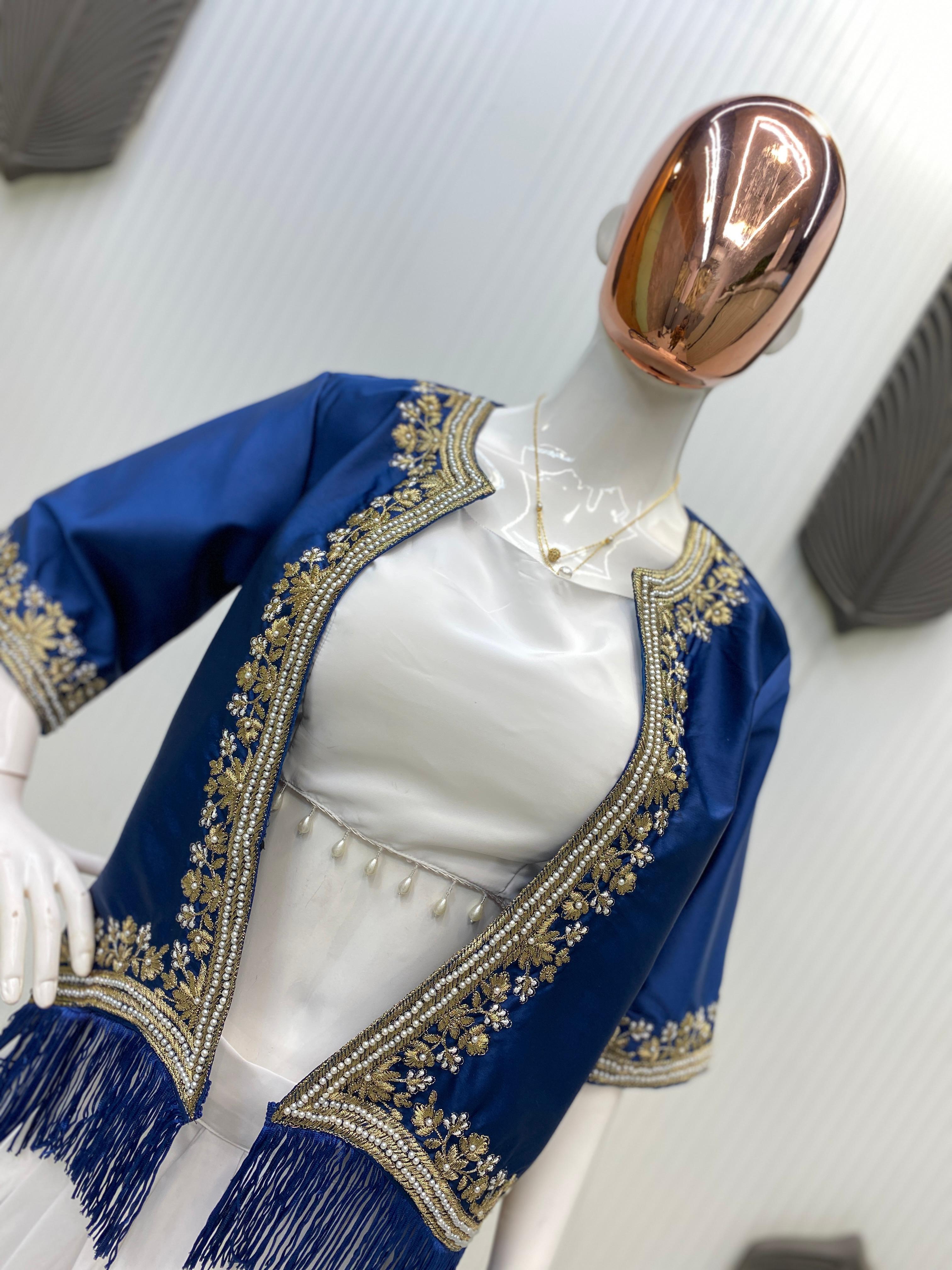 Stylish White Skirt With Blue Koti