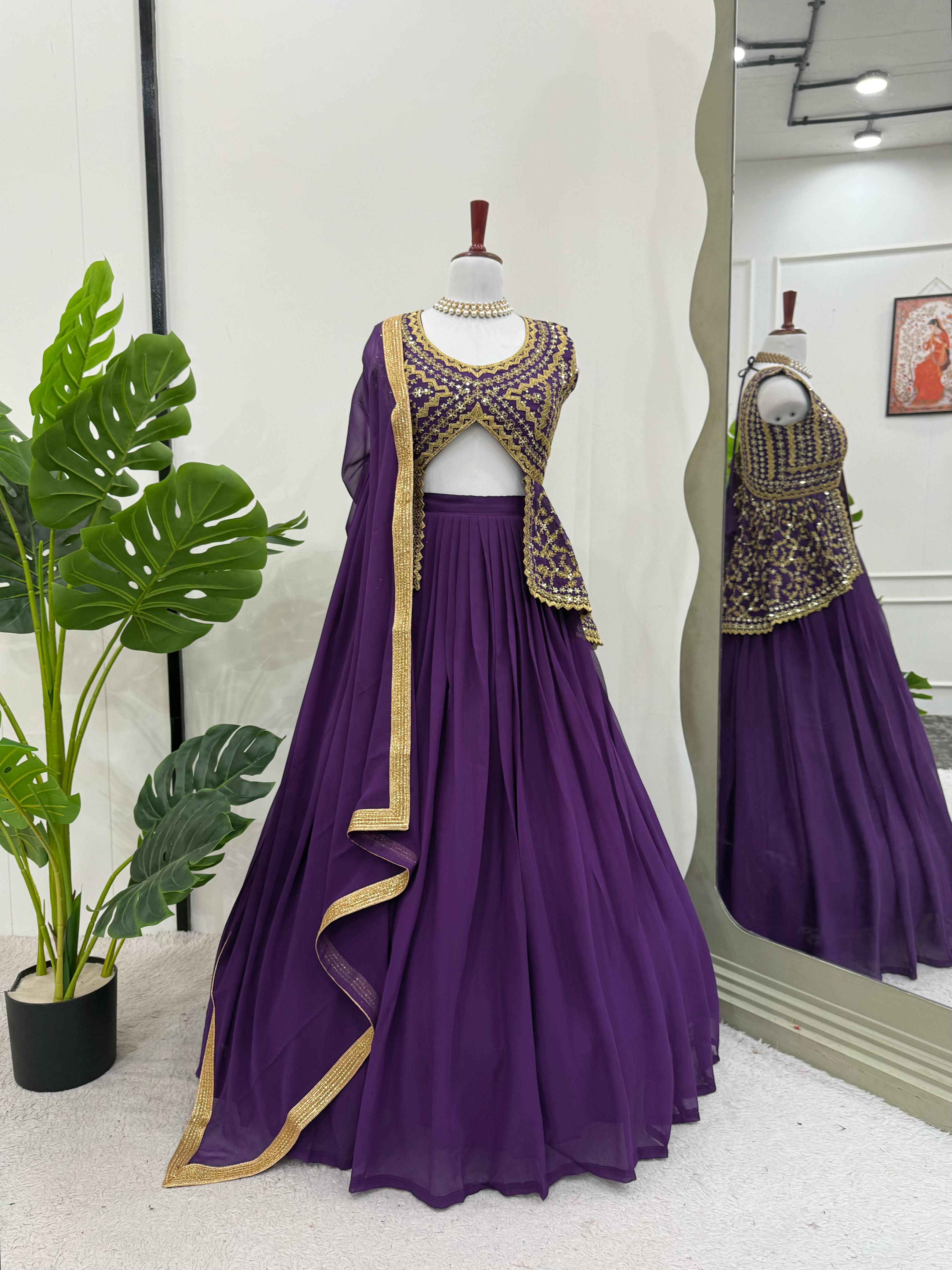 Wedding & Party Wear Purple Color Heavy Top With Lehenga