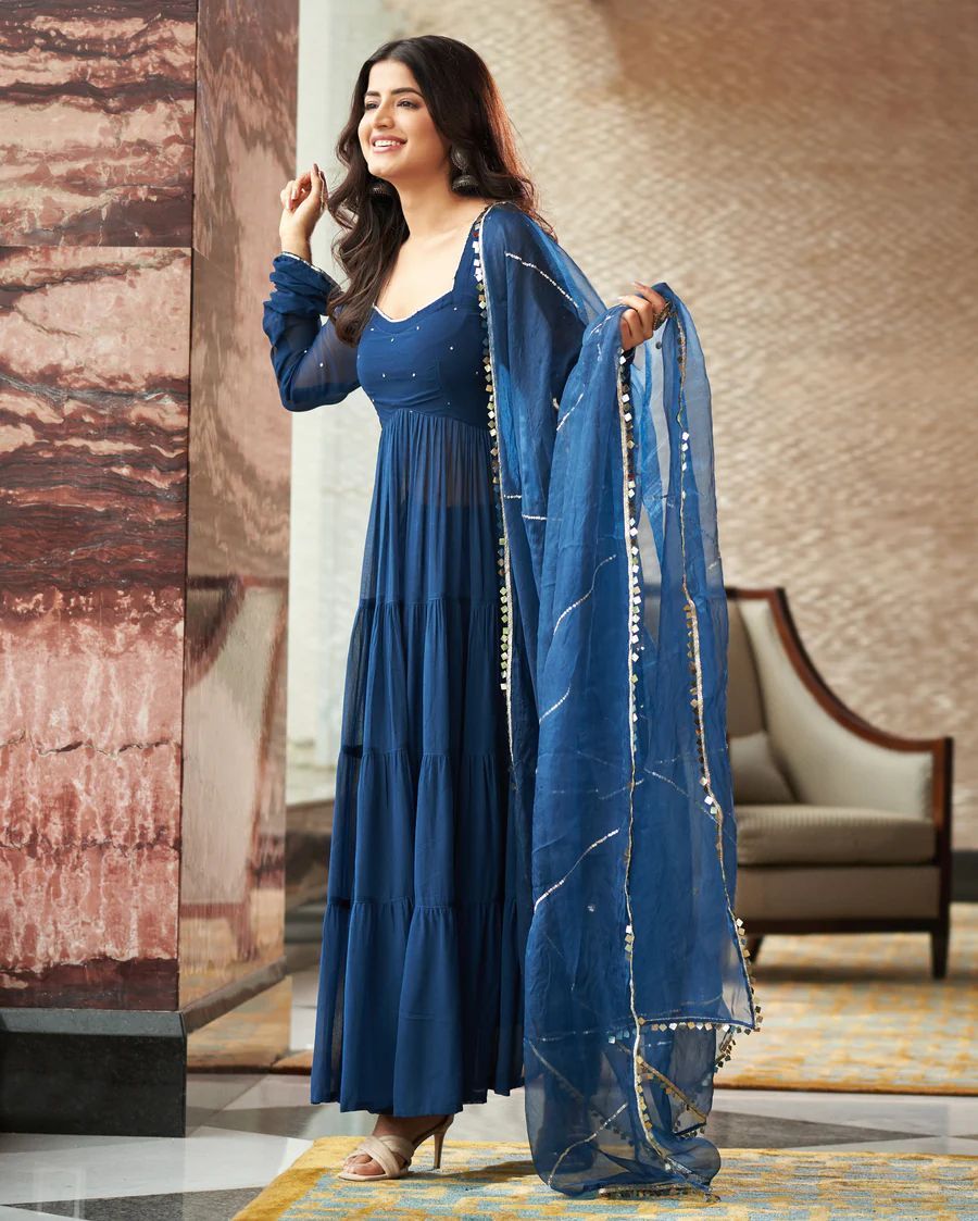 Fancy Blue Georgette Anarkali Gown