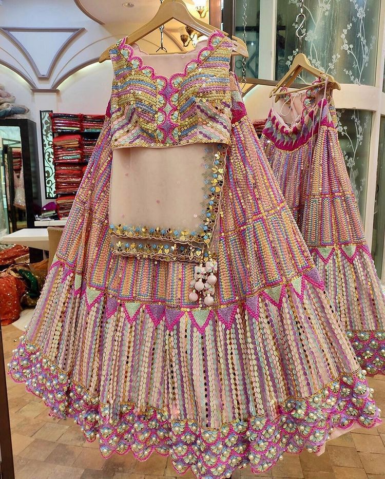 Imposing Mono Silk Embroidery Work Pink Multi Color Lehenga Choli