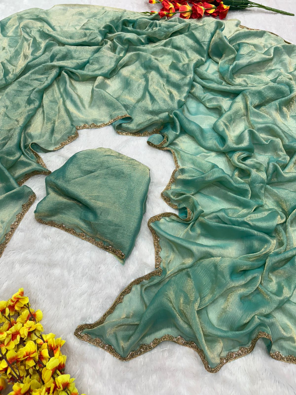 Elegant Fandy Crush Green Color saree