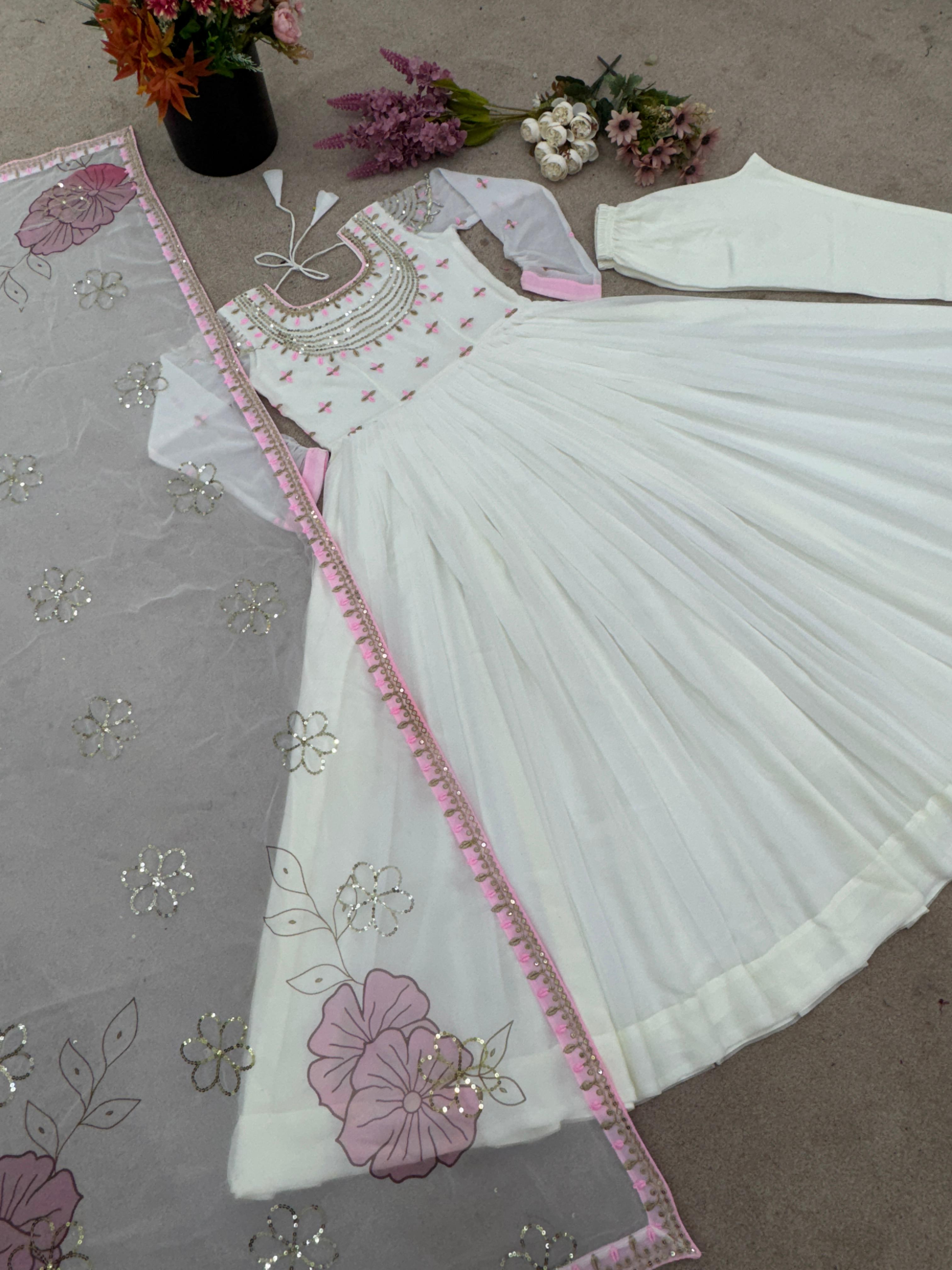 White Color Georgette Party Wear Gown