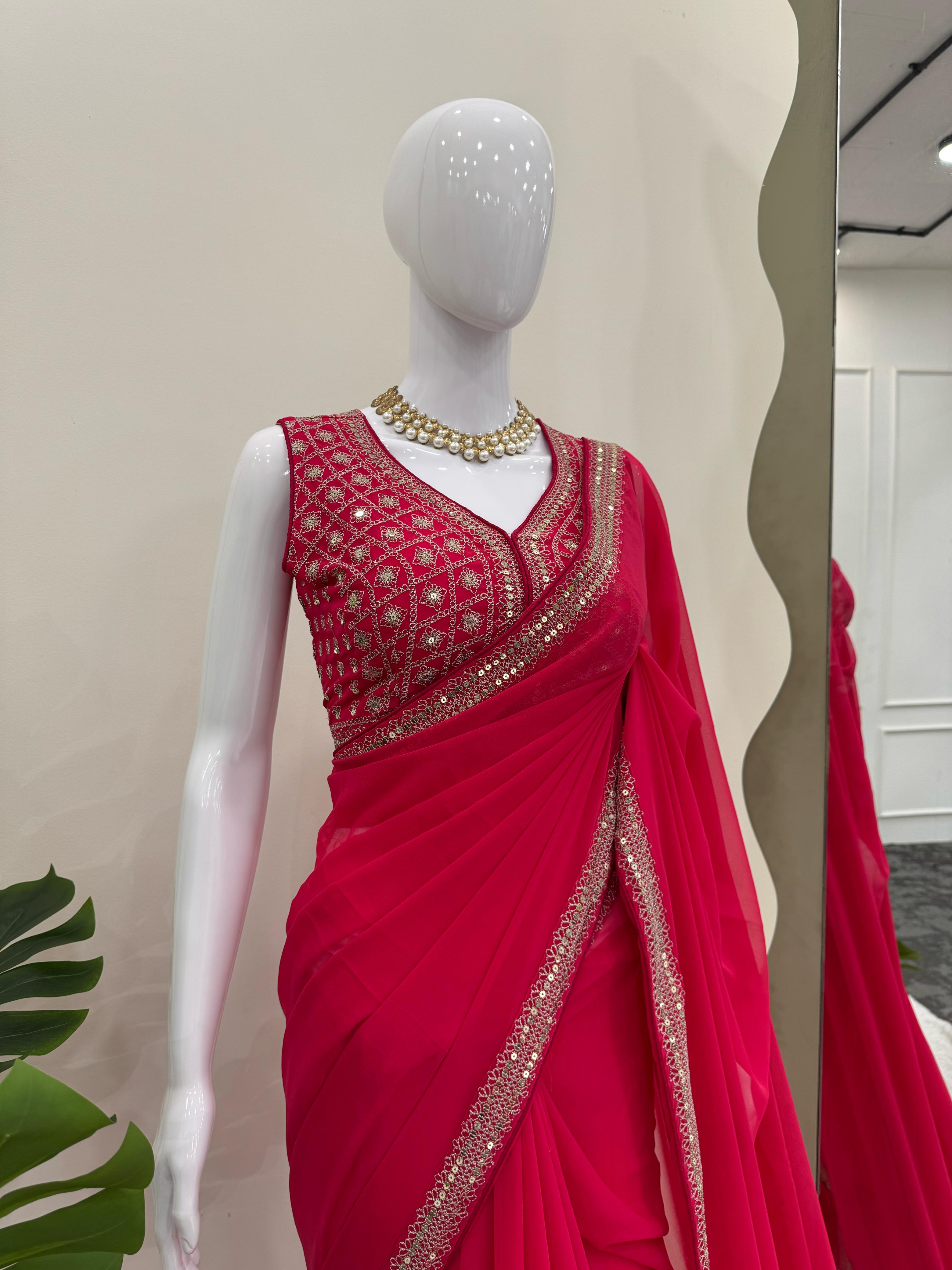 Delightful Red Color Georgette Saree