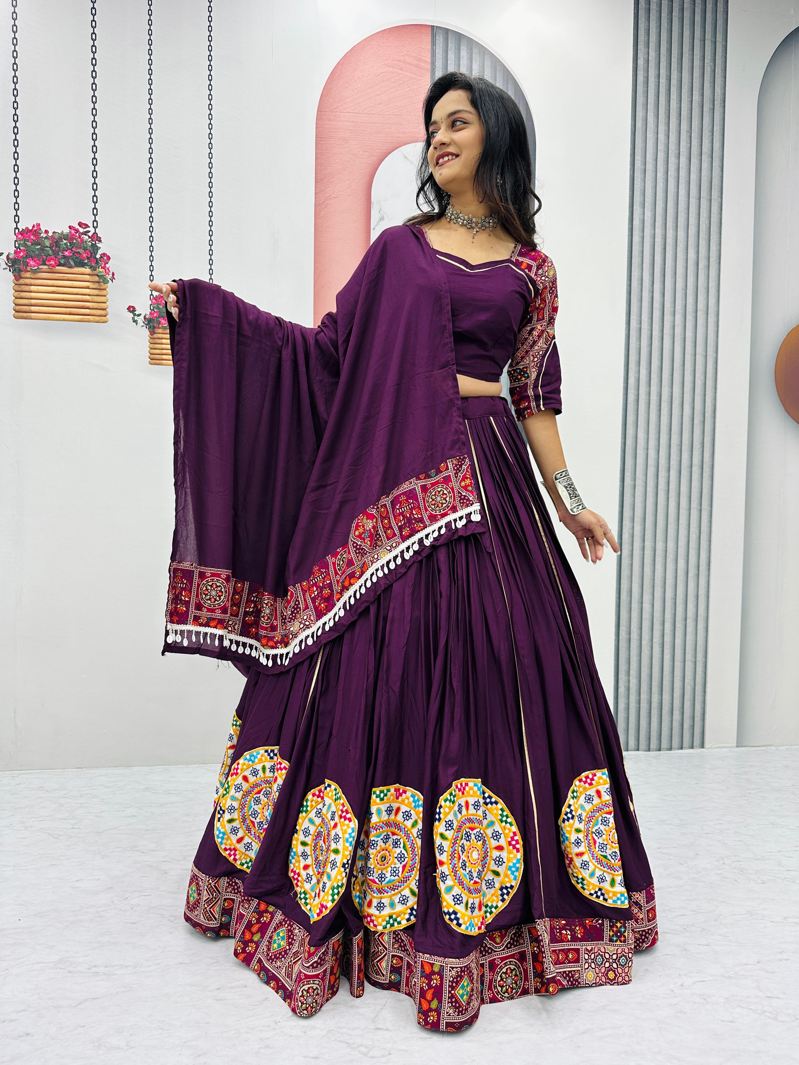 Navratri Look Gamathi Work Wine Color Beautiful Lehenga Choli