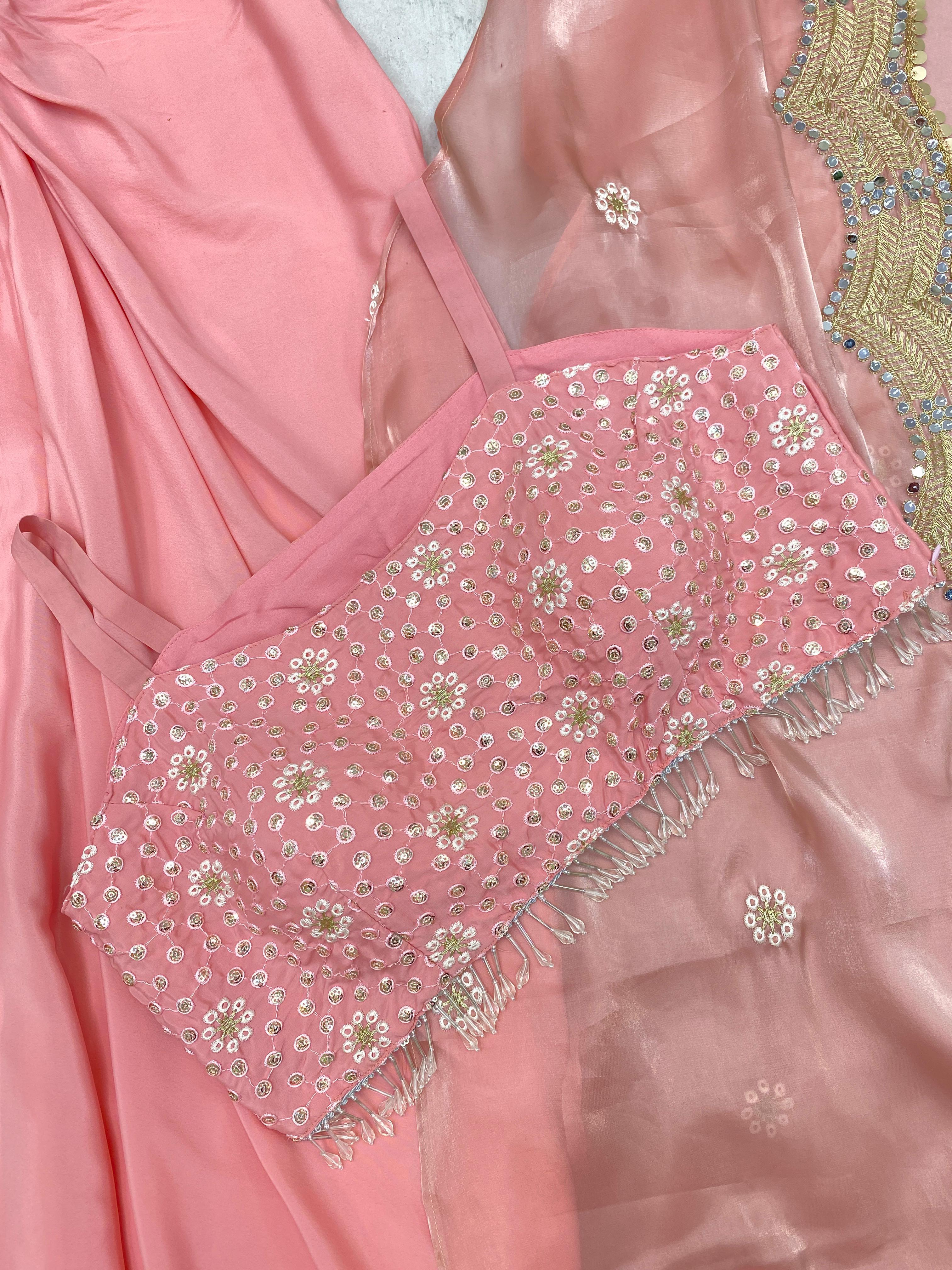 Pattern Wedding & Party Wear Pink Color Dhoti Suit With Shrug