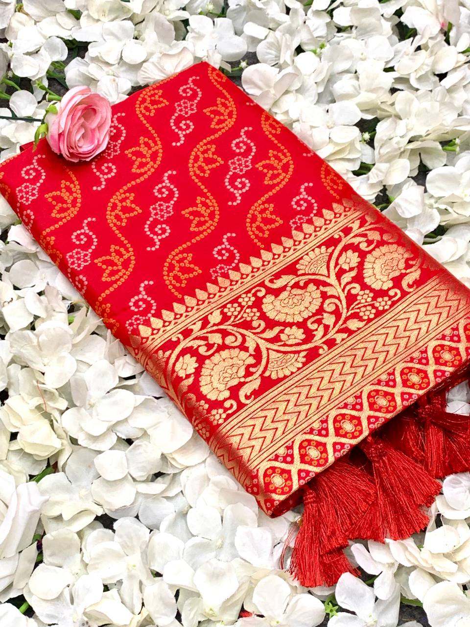 Red Color Bandhani Design Patola Silk Saree