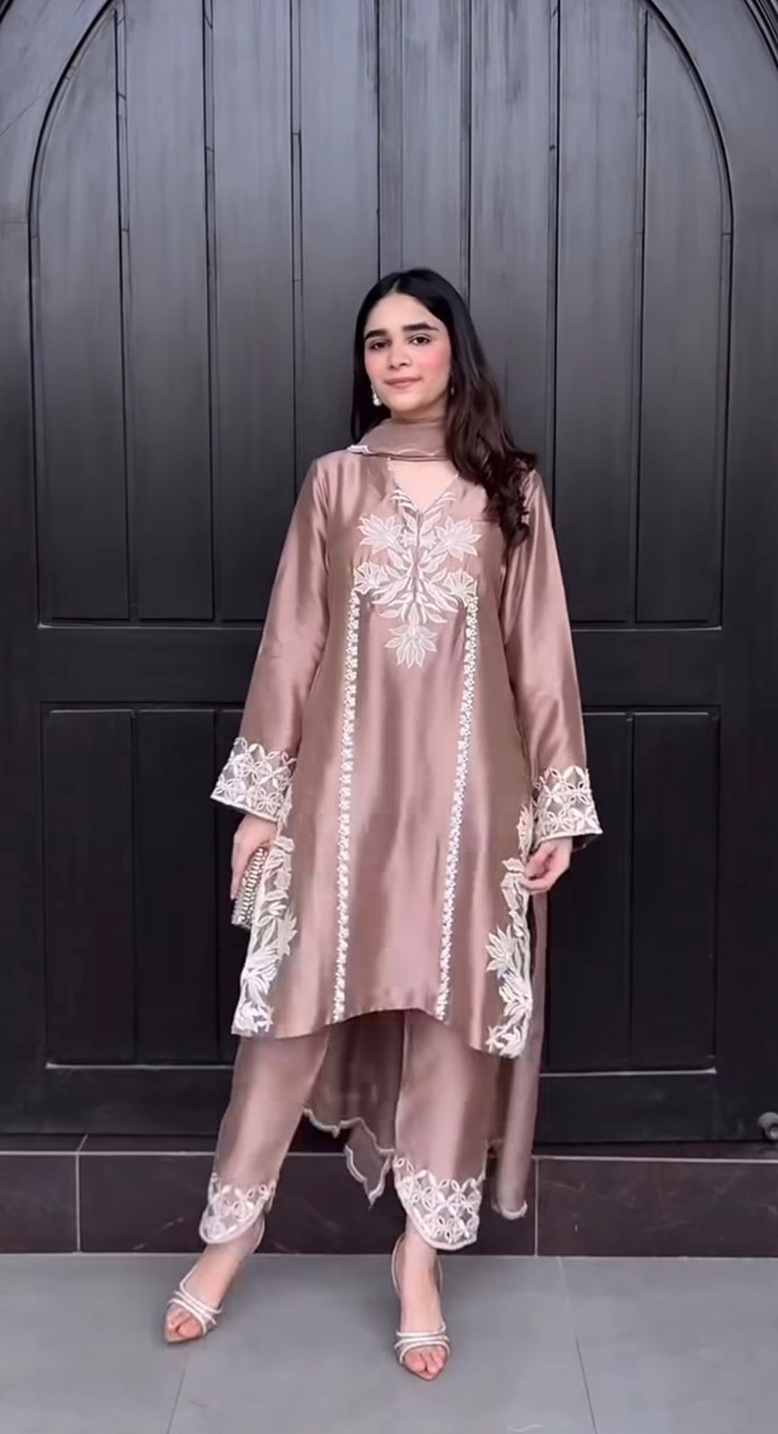 Alluring Pink Color Sequence Work Palazzo Suit