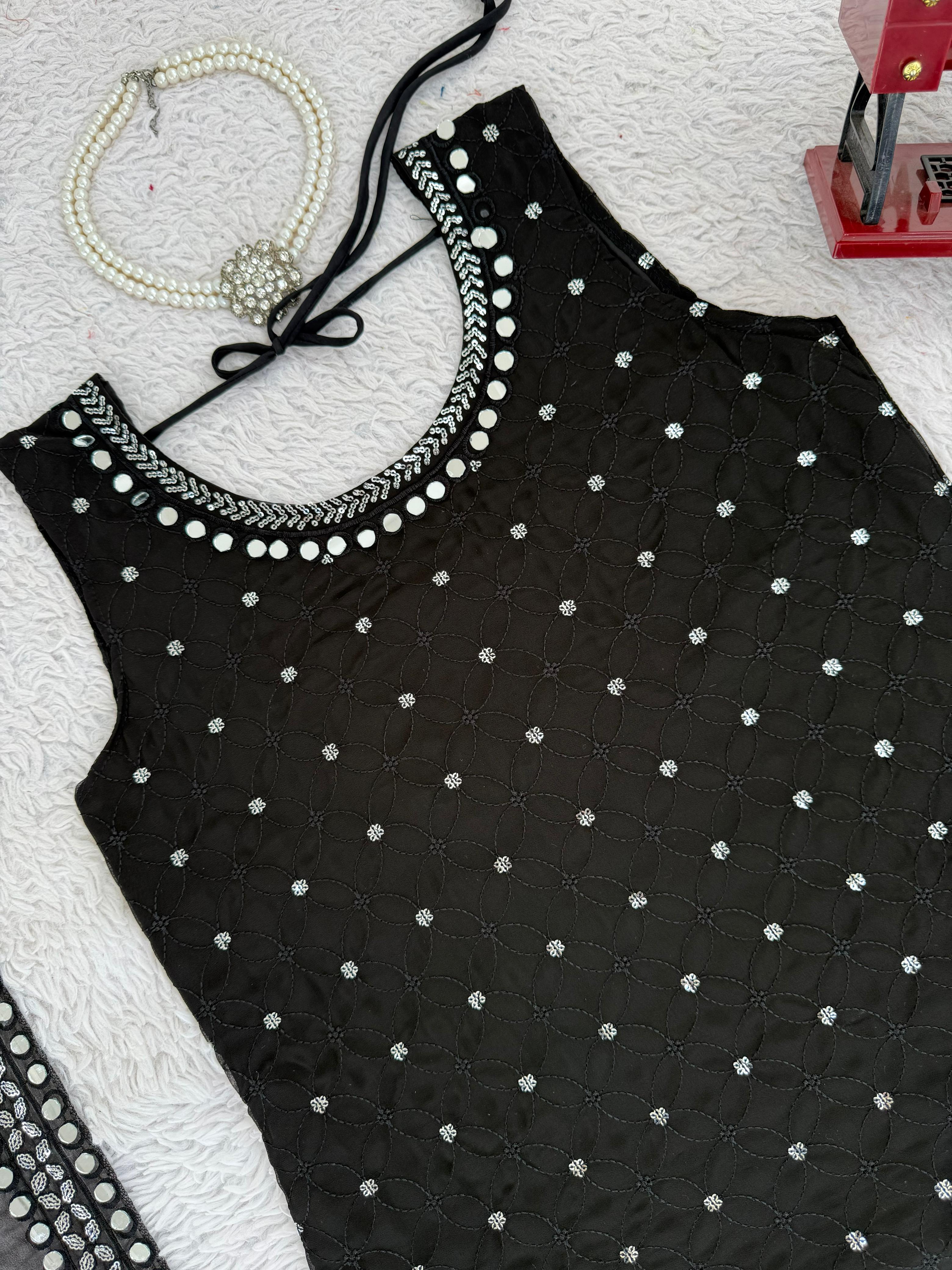Alluring Black Color Georgette Thread Work Salwar Suit