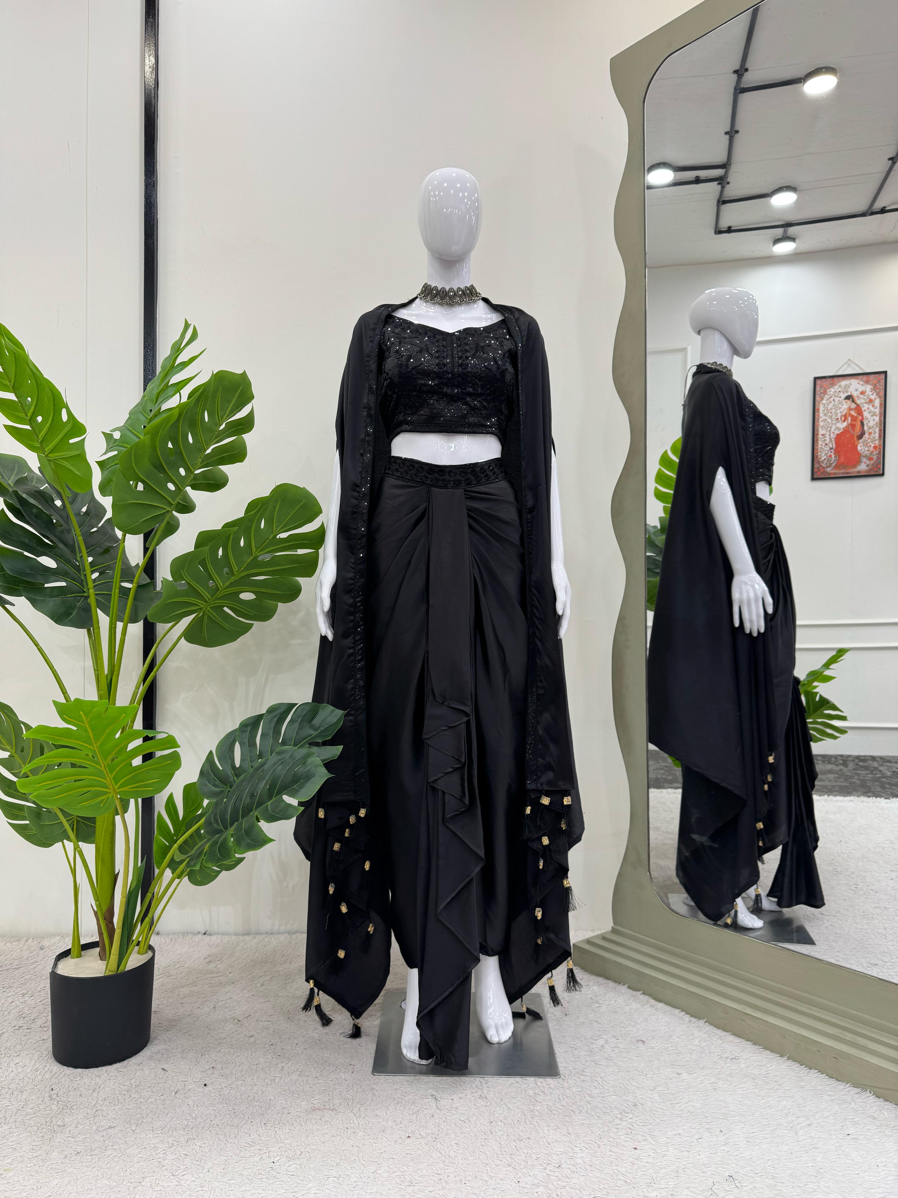 Blissful Black Color Dhoti Suit With Shrug