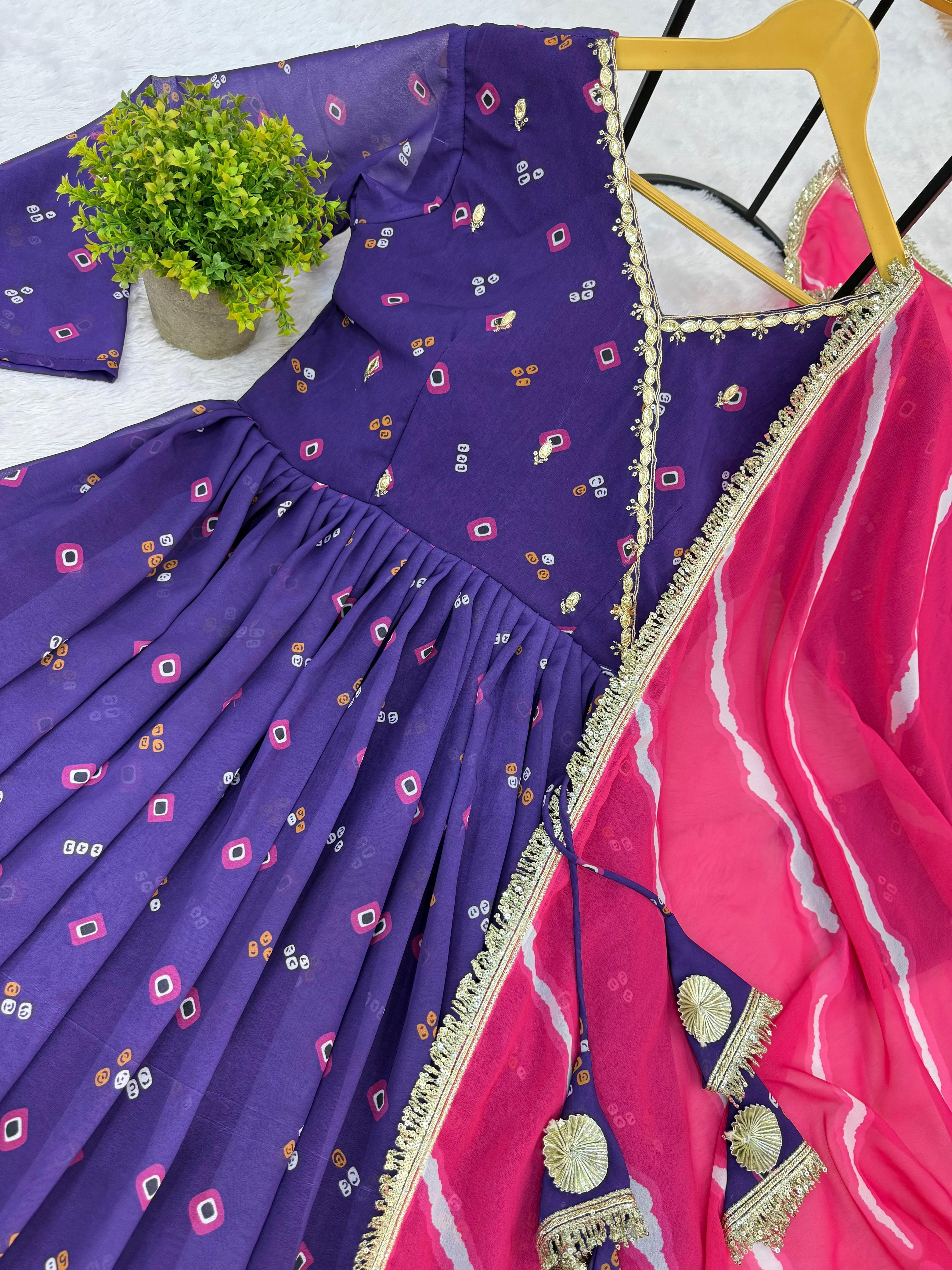 Admiring Blue Georgette Embroidery Work Gown