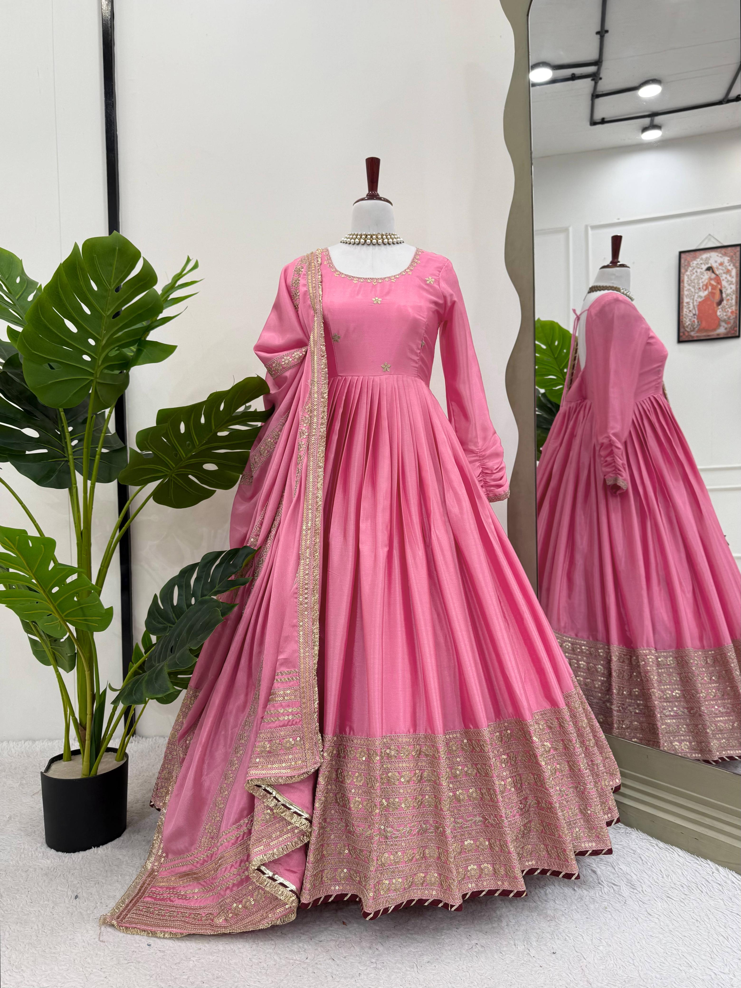 Attractive Sequence Work Pink Color Anarkali Gown