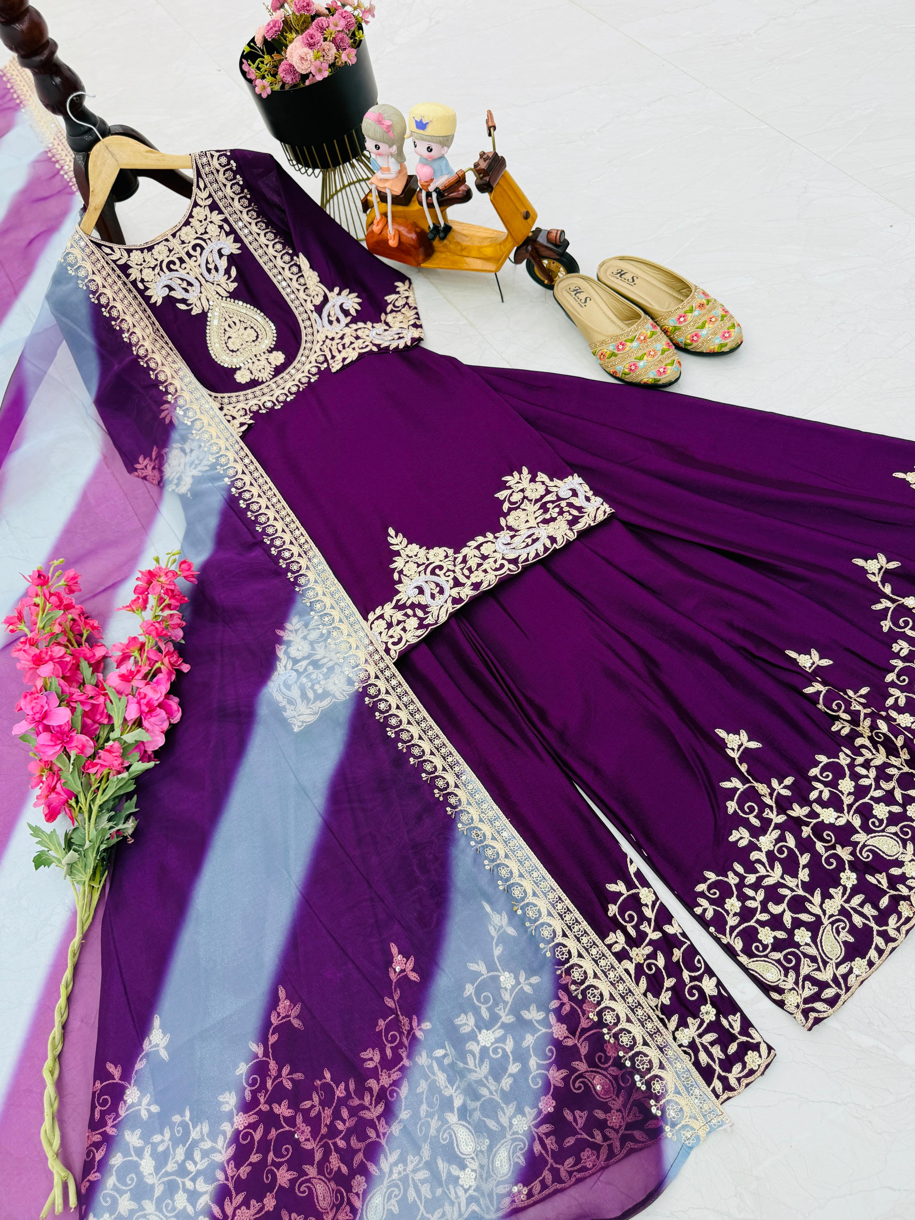 Preferable Heavy Purple Color Sharara Suit