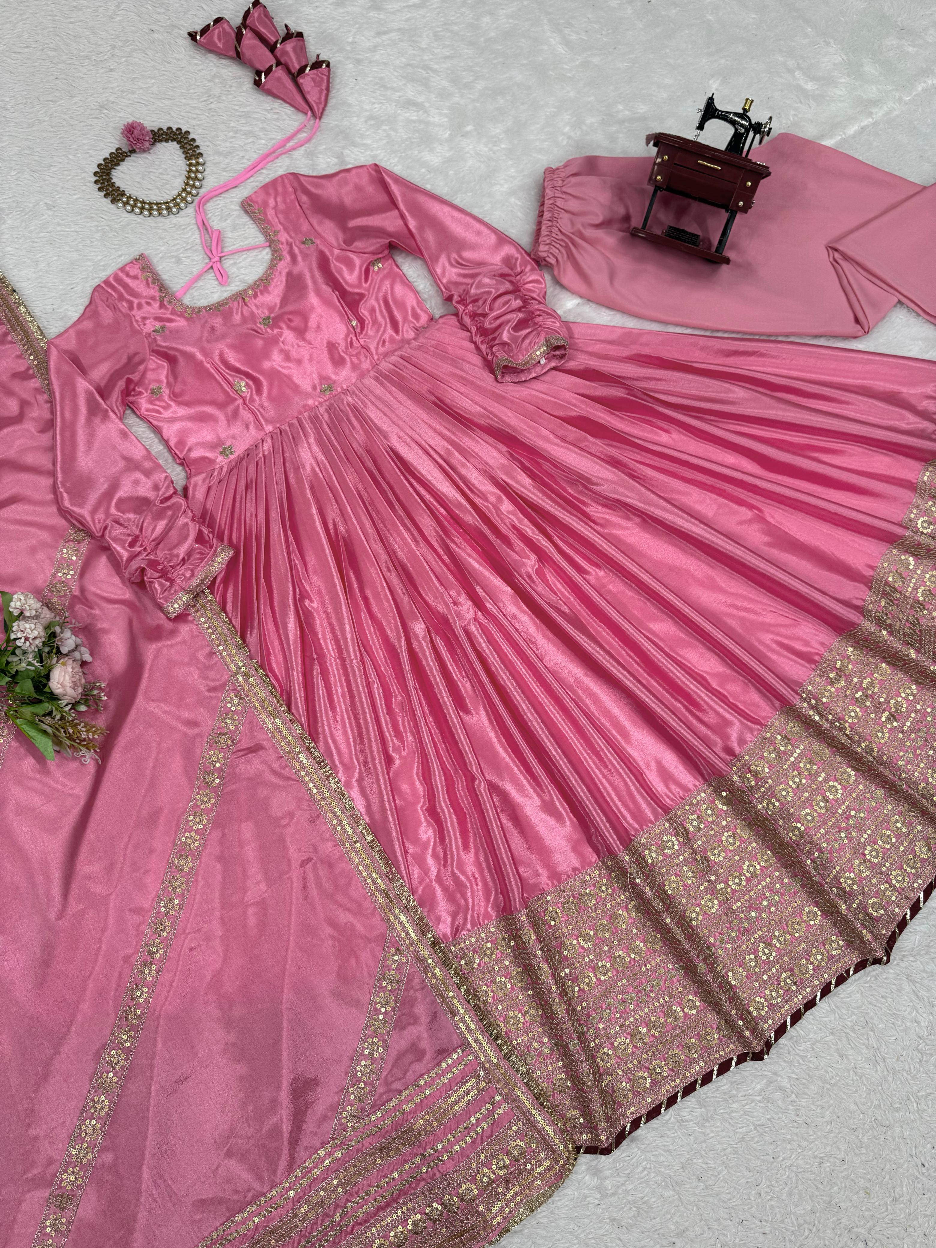 Attractive Sequence Work Pink Color Anarkali Gown