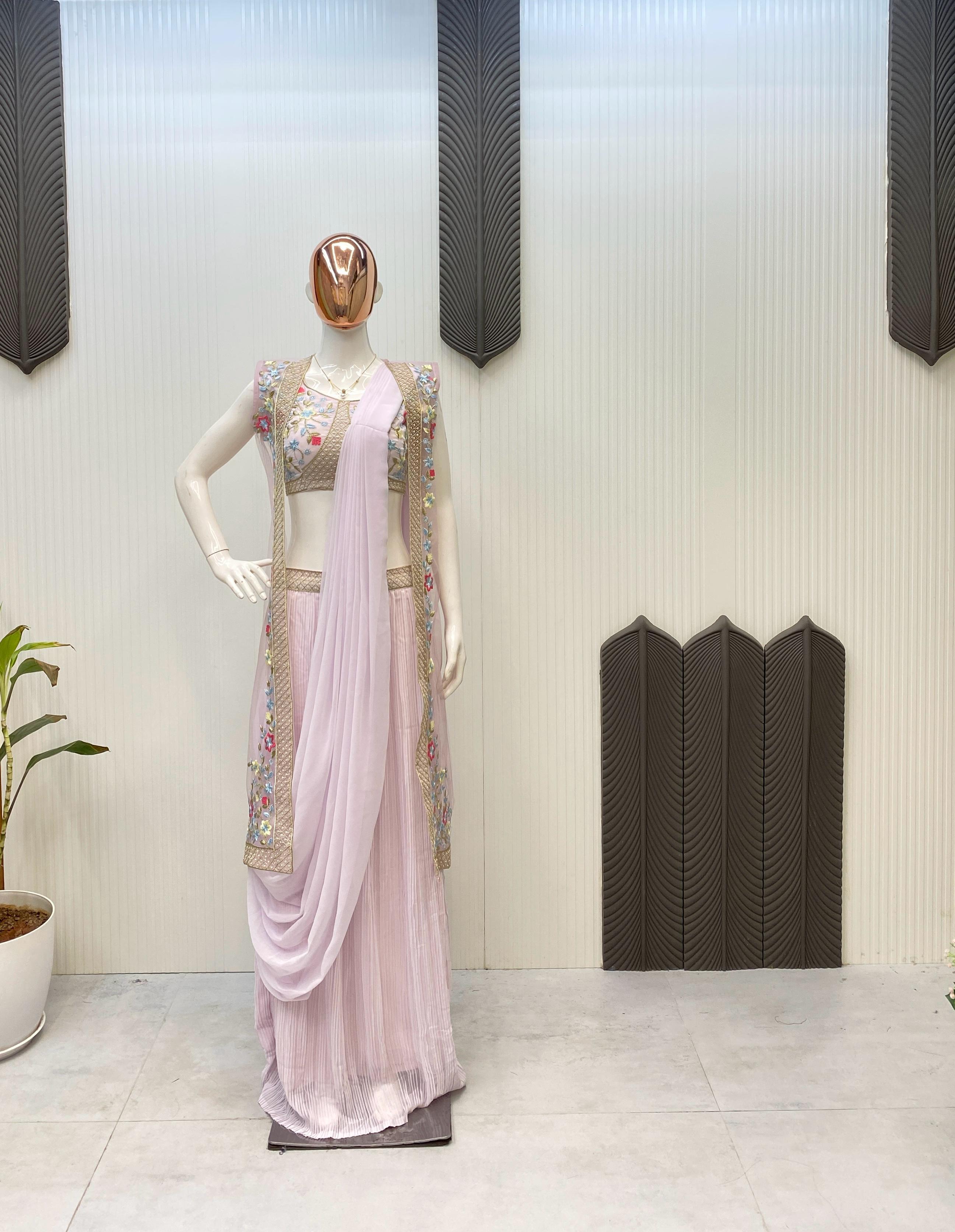 Function Wear Georgette Pink Color Lehenga Saree With Koti