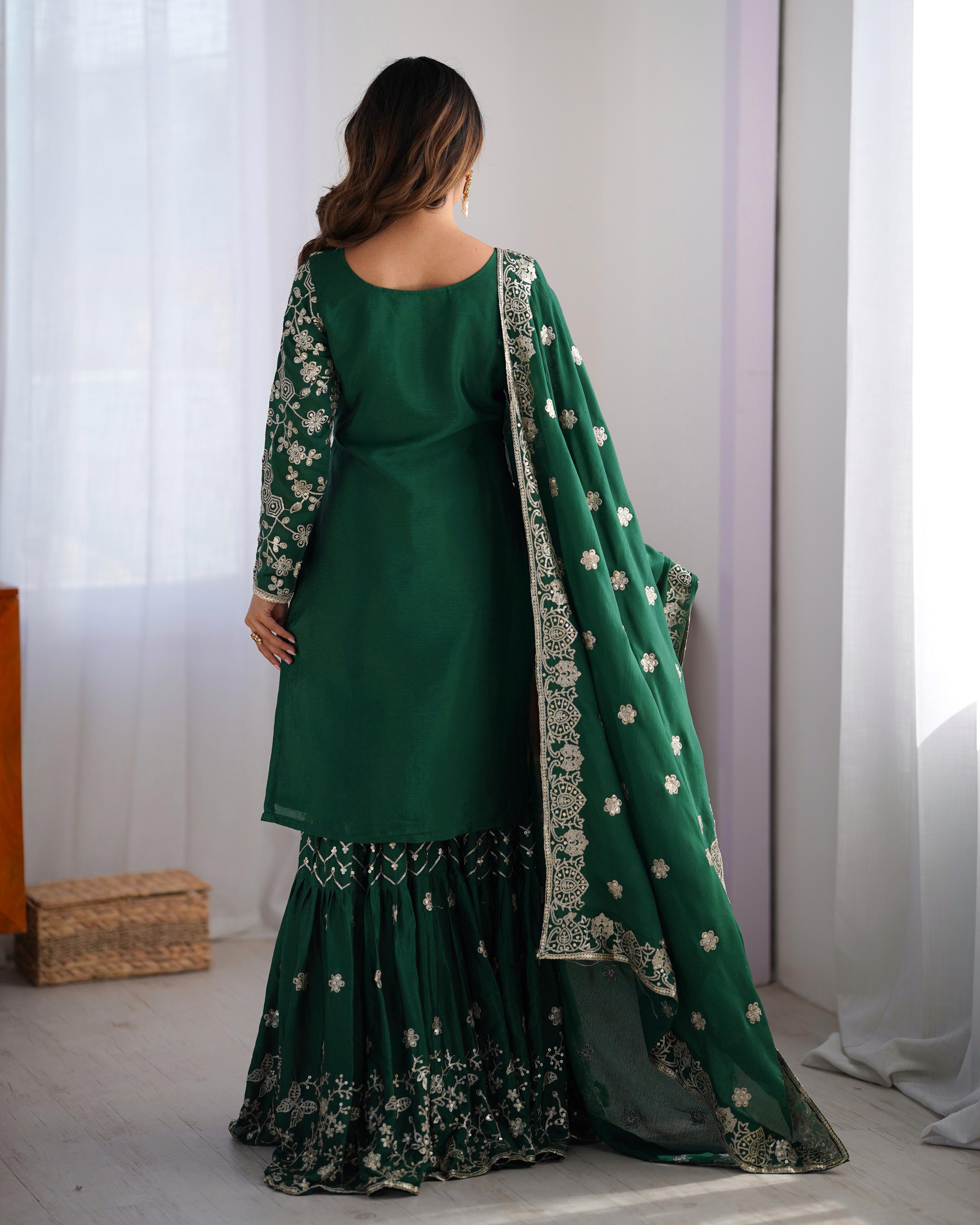 Green Color Full Work Fabulous Sharara Suit