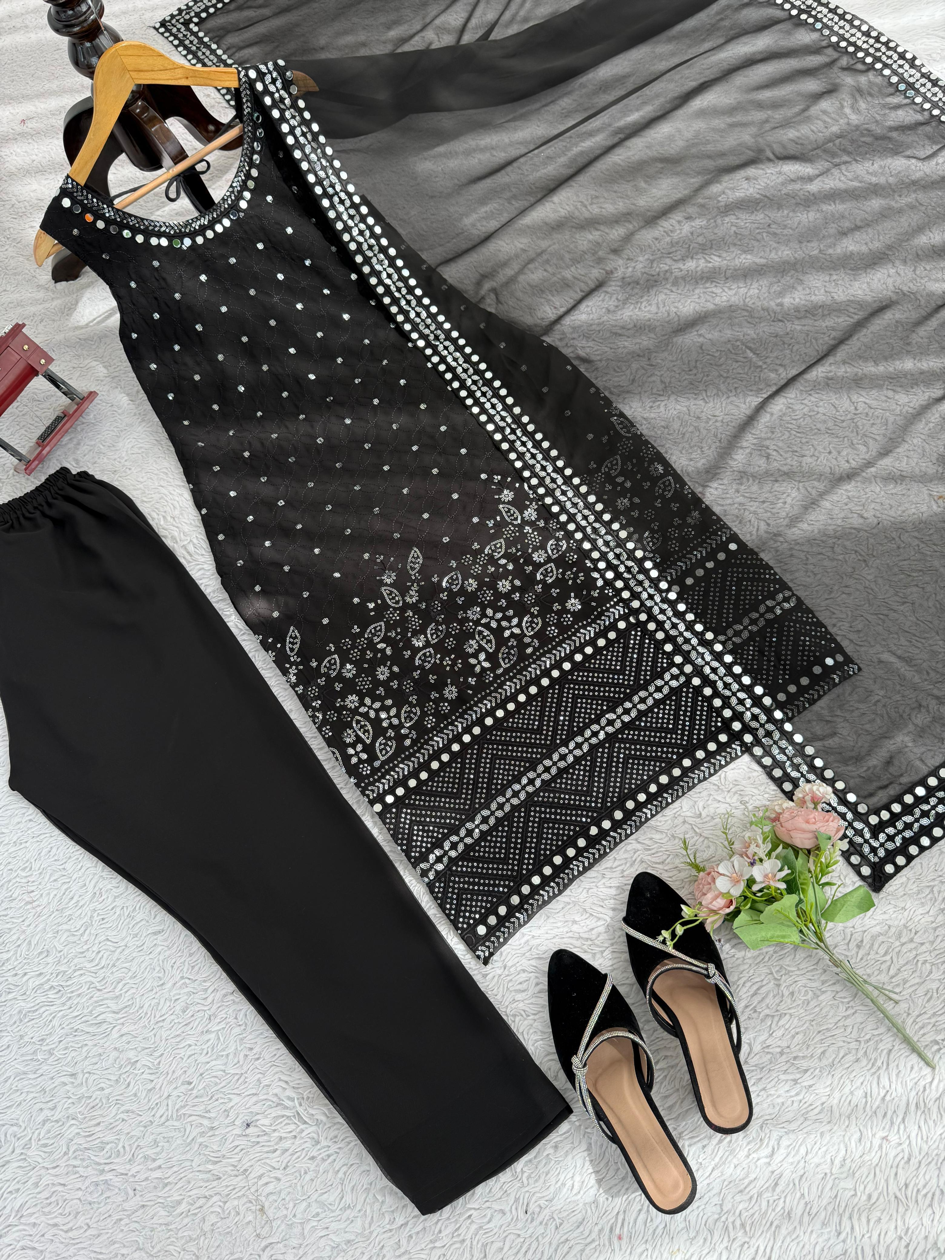 Alluring Black Color Georgette Thread Work Salwar Suit