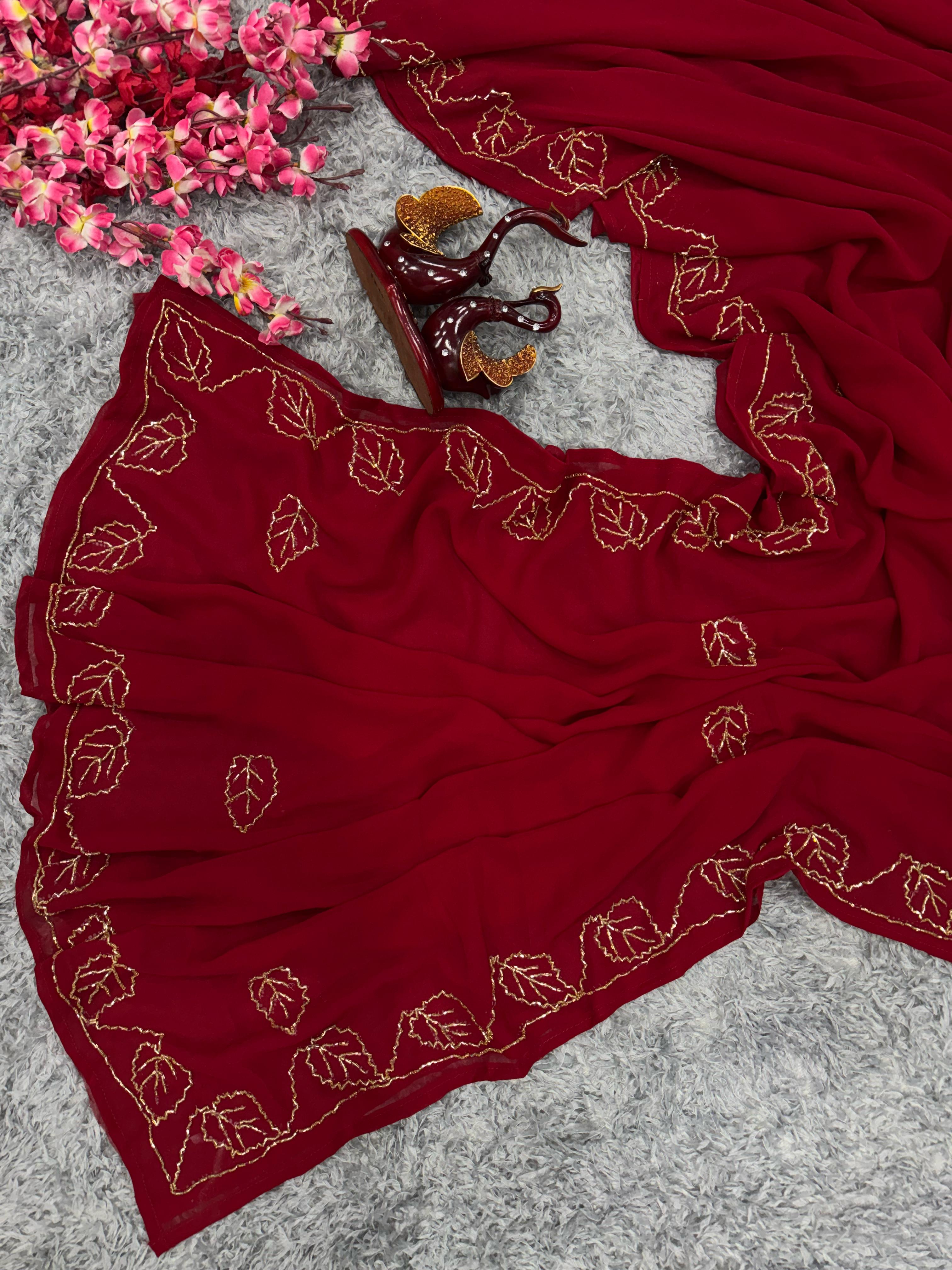 Fabulous Georgette Red Color Saree
