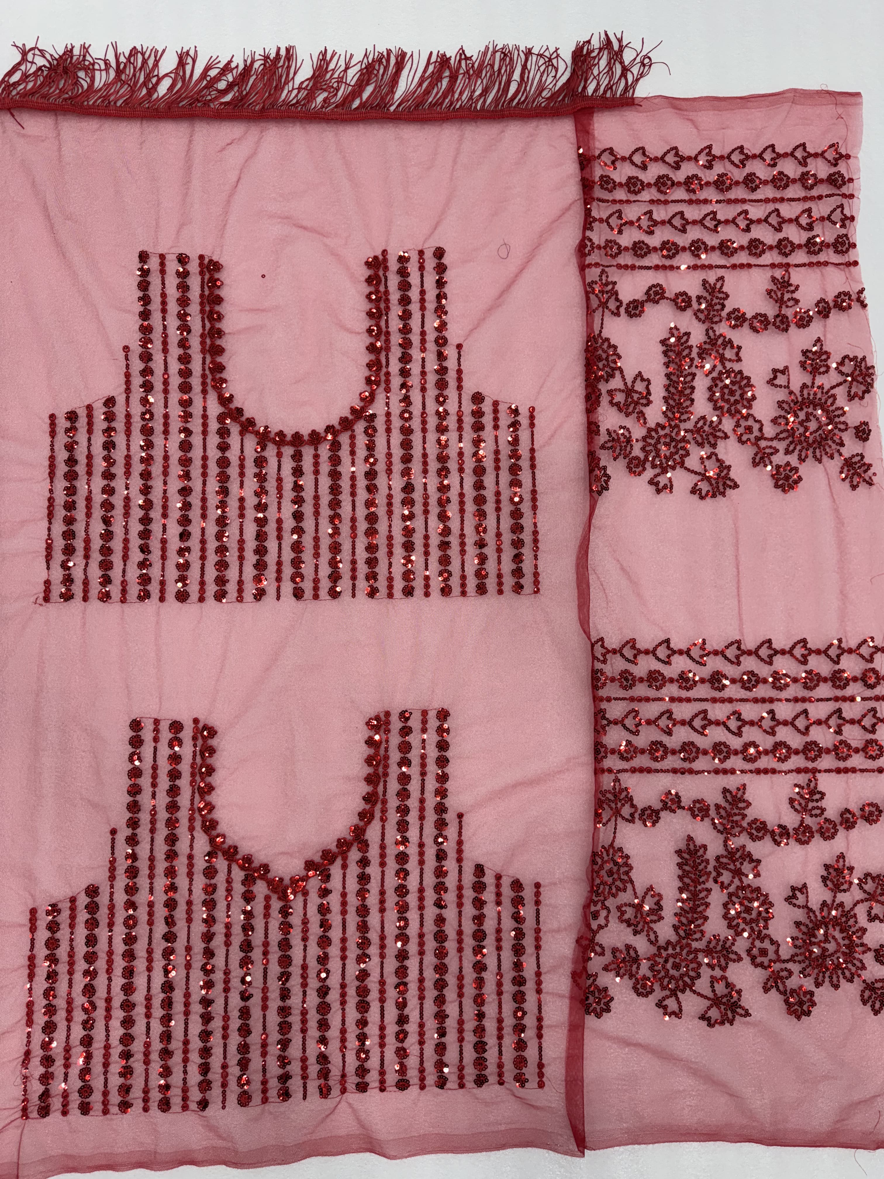 Butterfly Net Red Color Sequence Work Saree