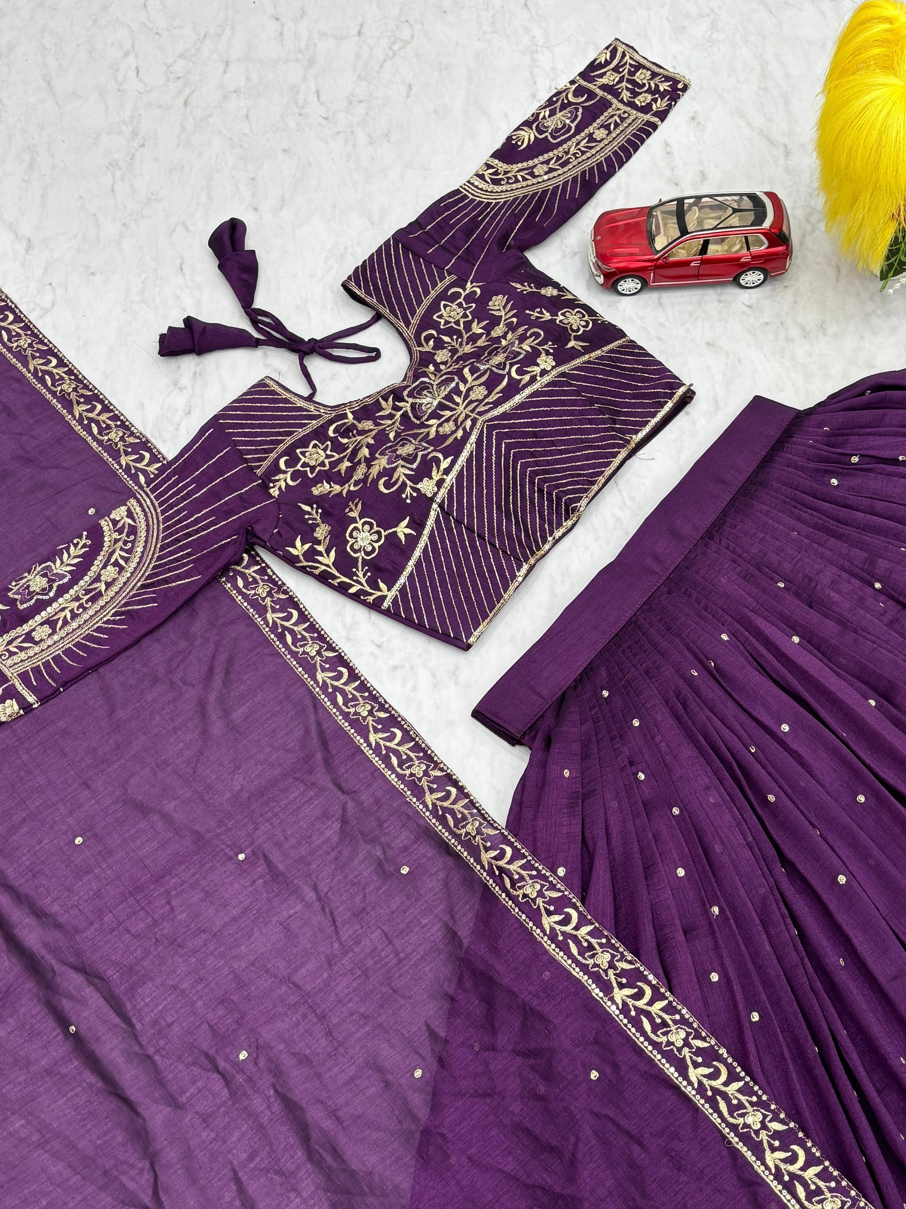 Beautiful Purple Vichitra Silk Embroidery Lehenga Choli
