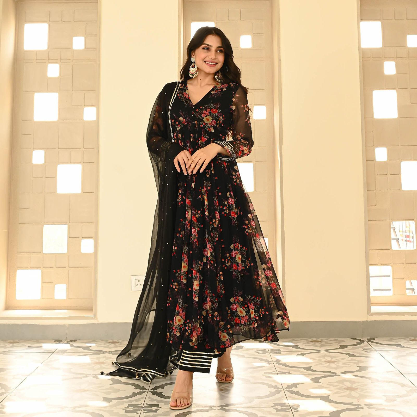 Fabulous Georgette Black Color Anarkali Gown