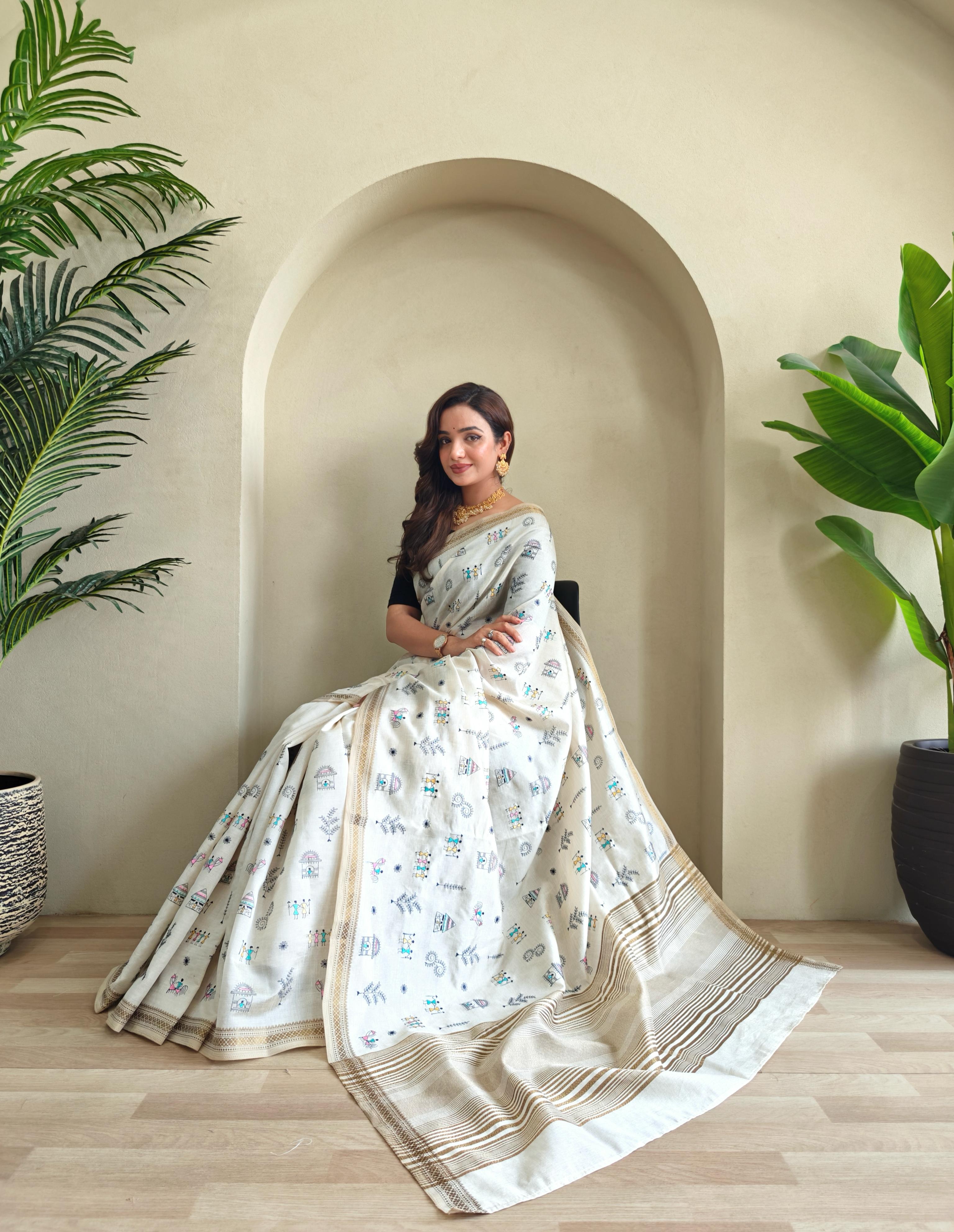 Beige Color Festive Wear Tussar Saree