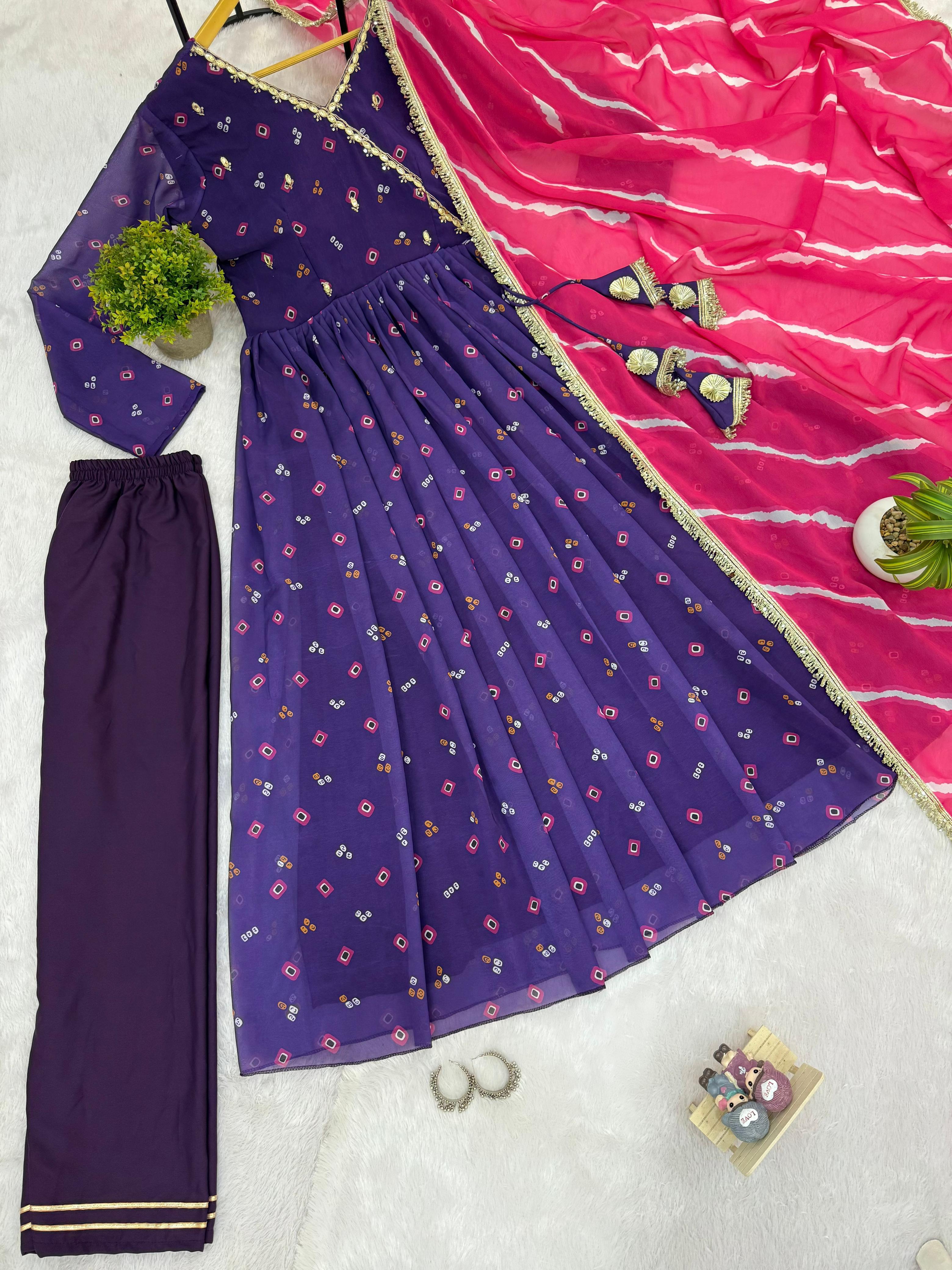 Admiring Blue Georgette Embroidery Work Gown