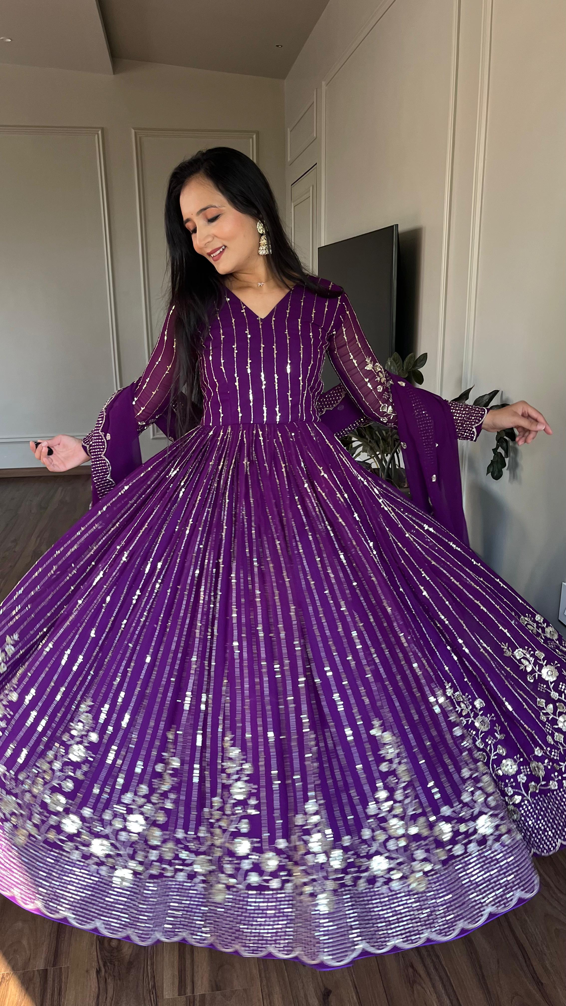 Superhit Sequence Embroidery Work Purple Color Gown