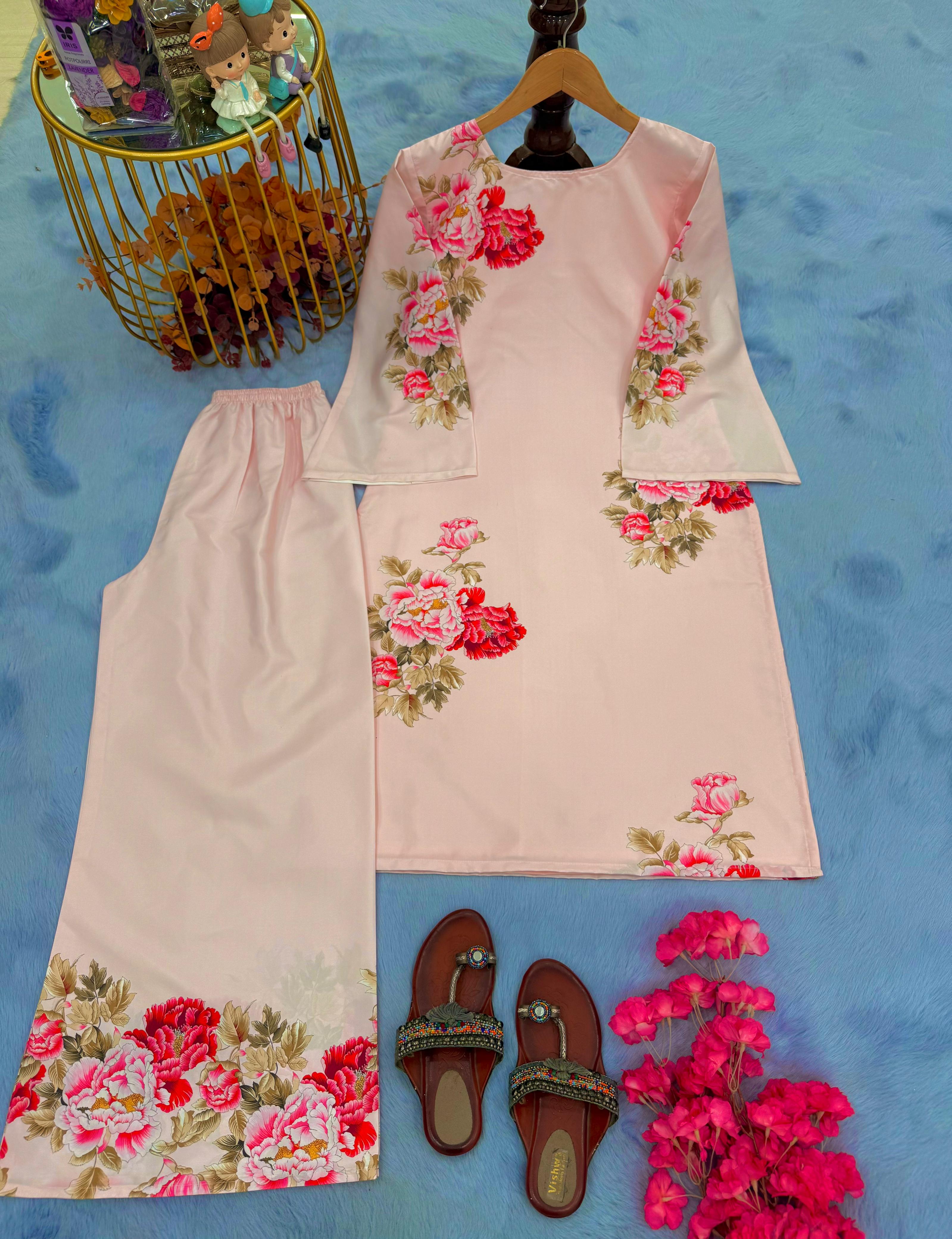 Peach Color Digital Printed Co-ord Set