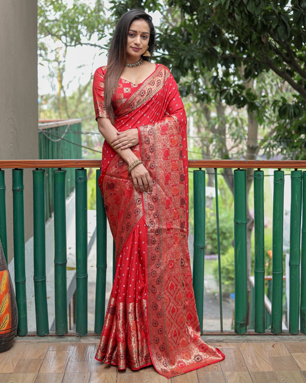 Fabulous Bandhej Silk Red Color Saree