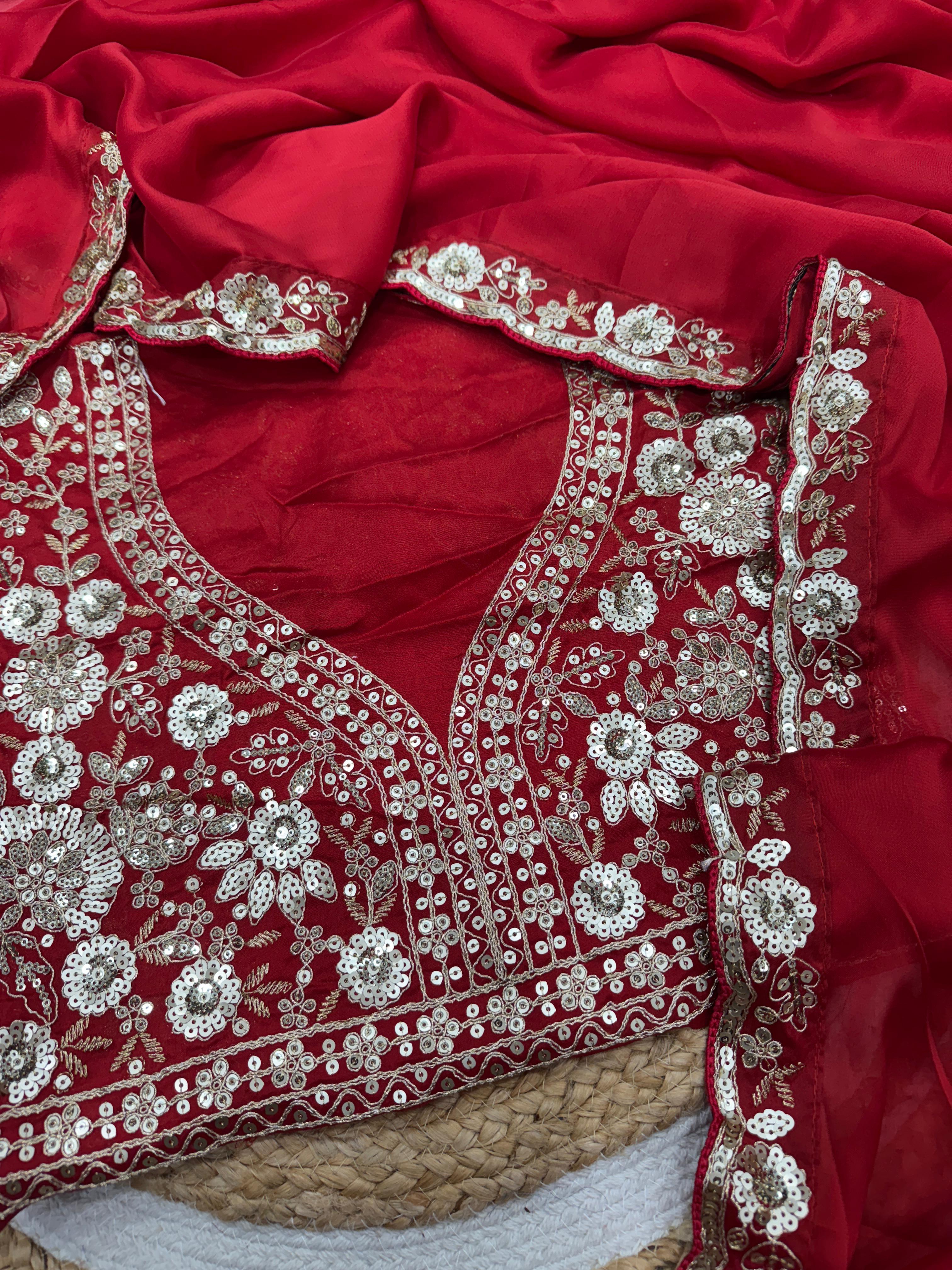 Admiring Red Color Rangoli Silk Sequence Saree