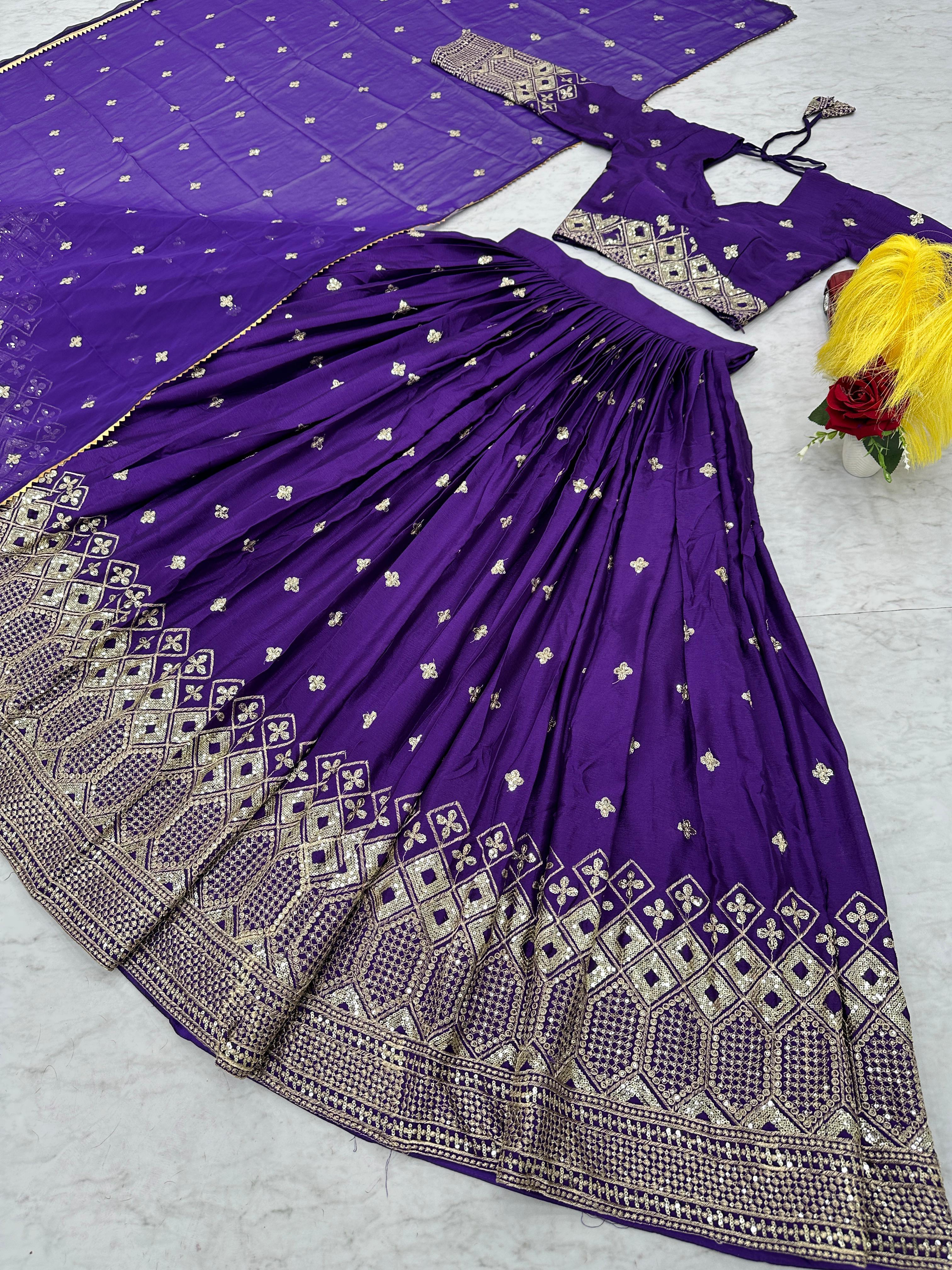 Beautiful Work Purple Color Fully Stitched Lehenga Choli