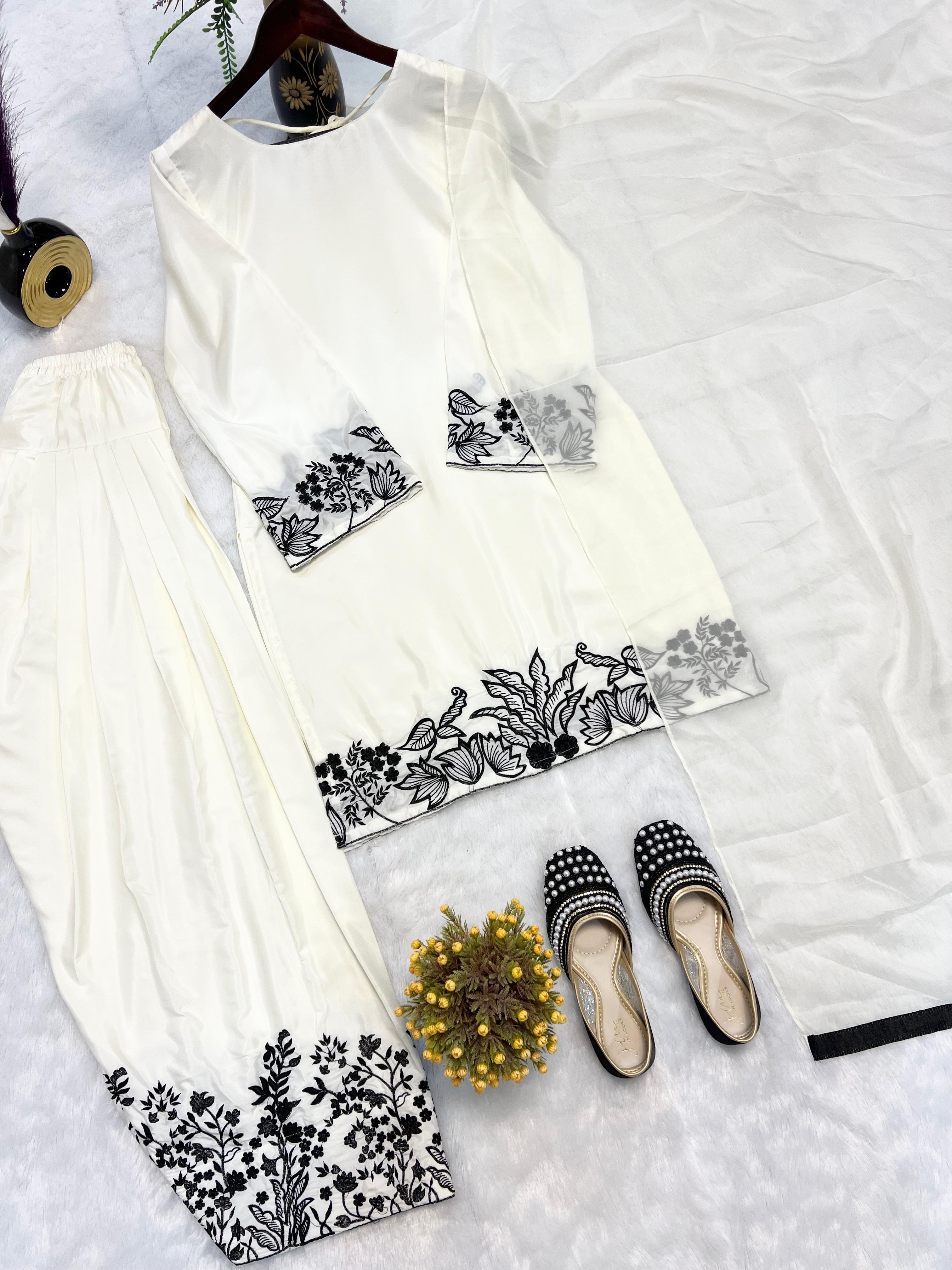 White Color Embroidery Work Salwar Suit