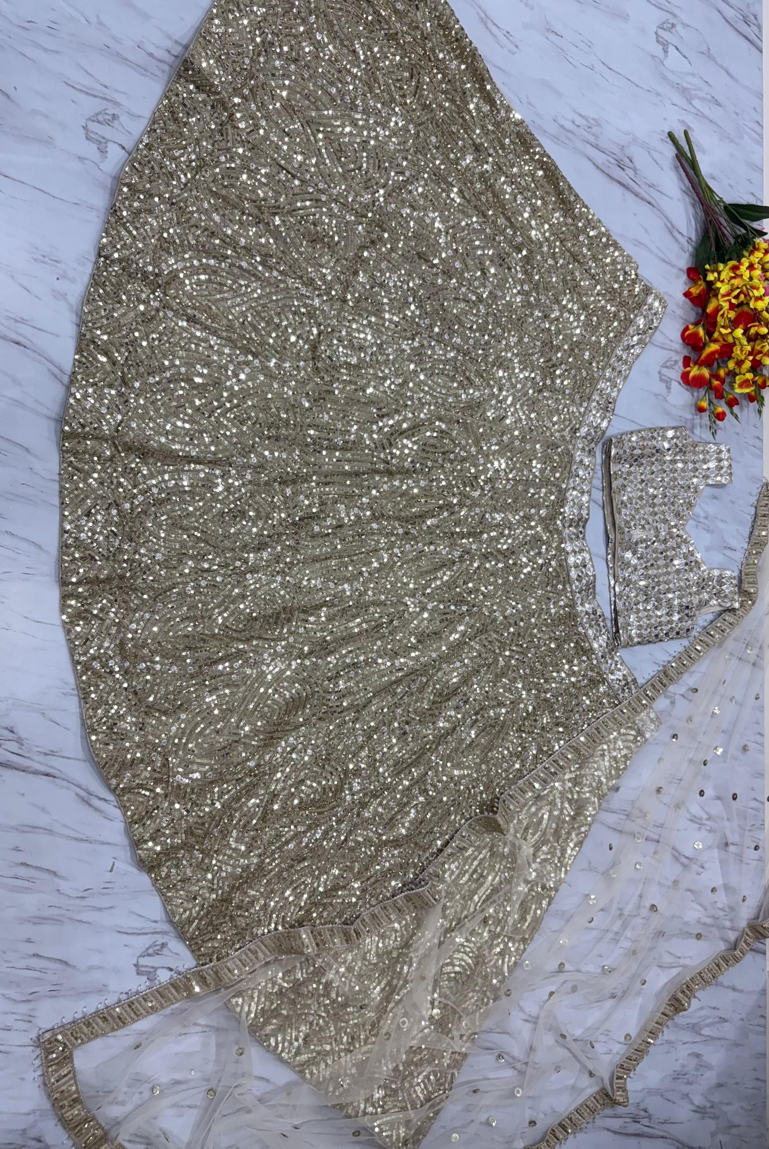 Heavy Sequence Work Beige Color Marriage Special Lehenga Choli