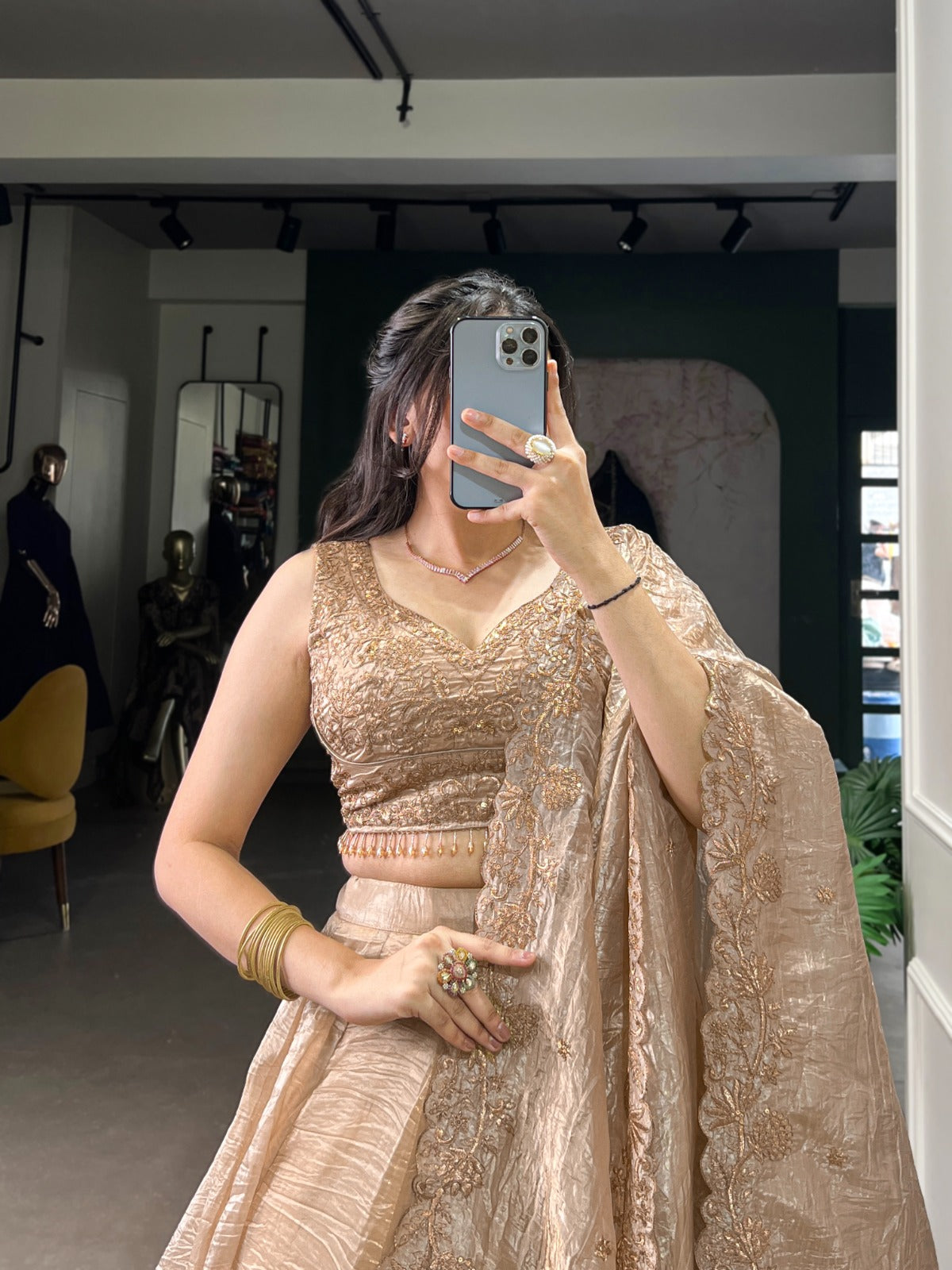 Marriage Special Gold Crush Beige Color Lehenga Choli