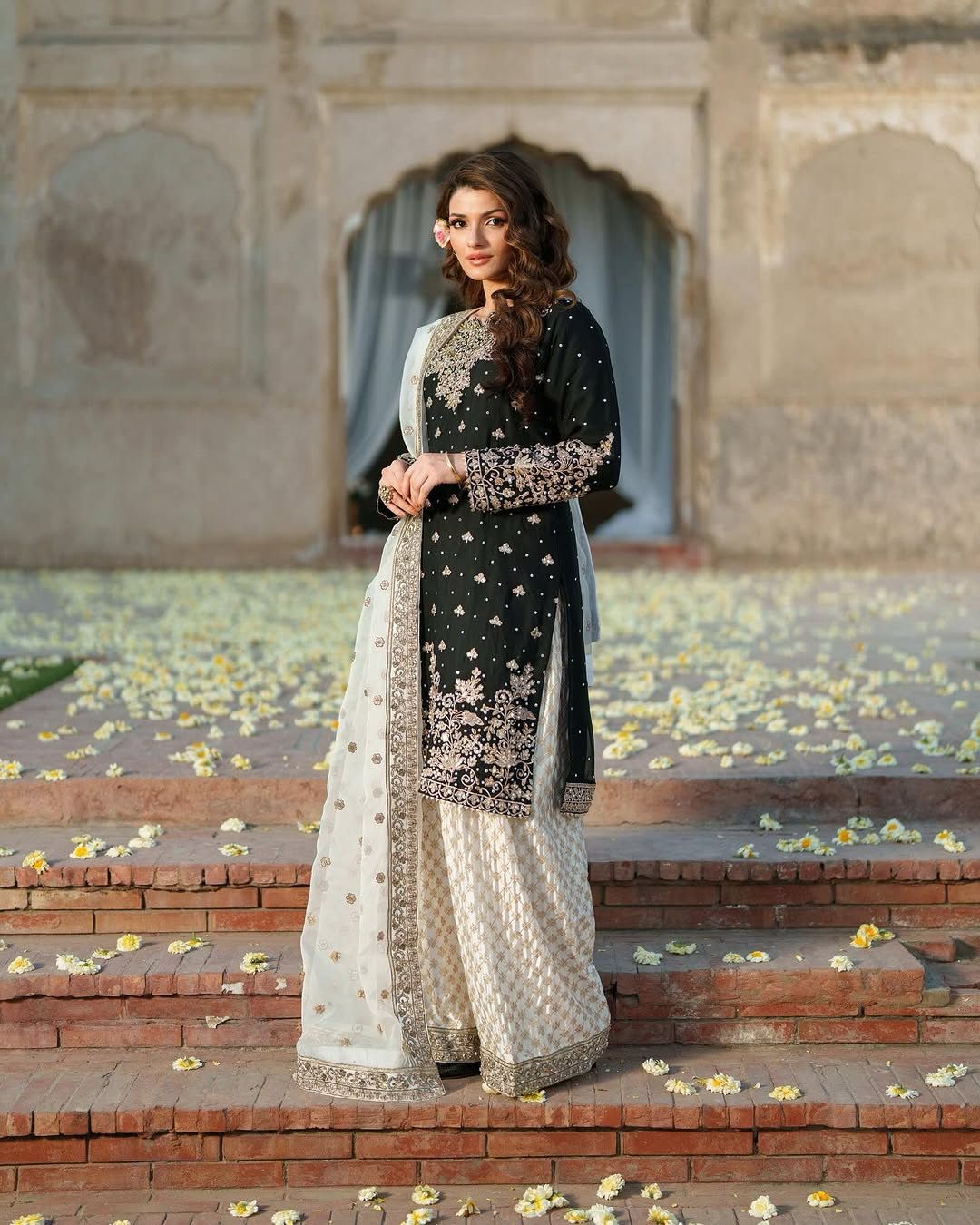 Decent Chinon Silk Black Color Palazzo Suit