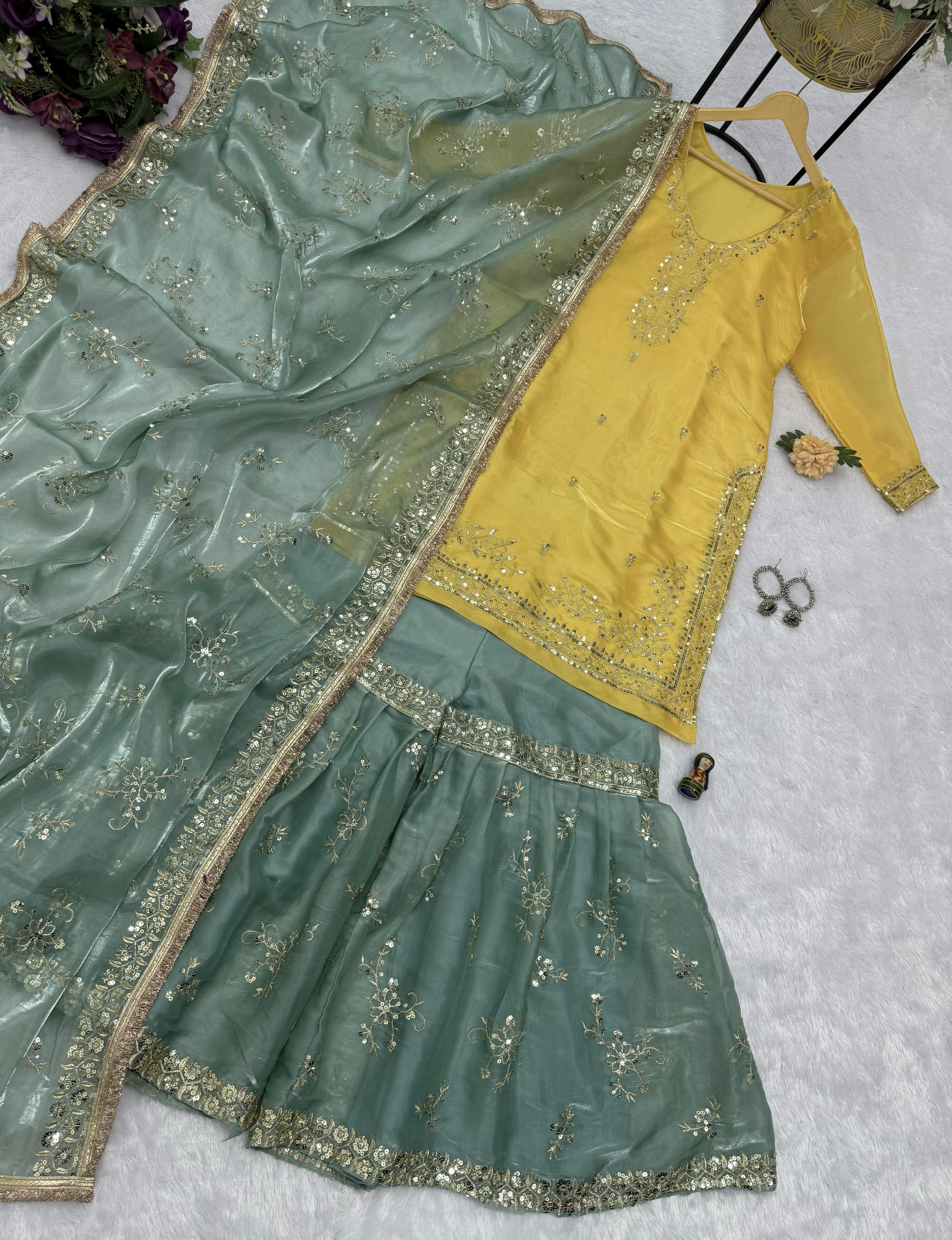 Function Wear Jimmy Choo Yellow Color Sharara Suit