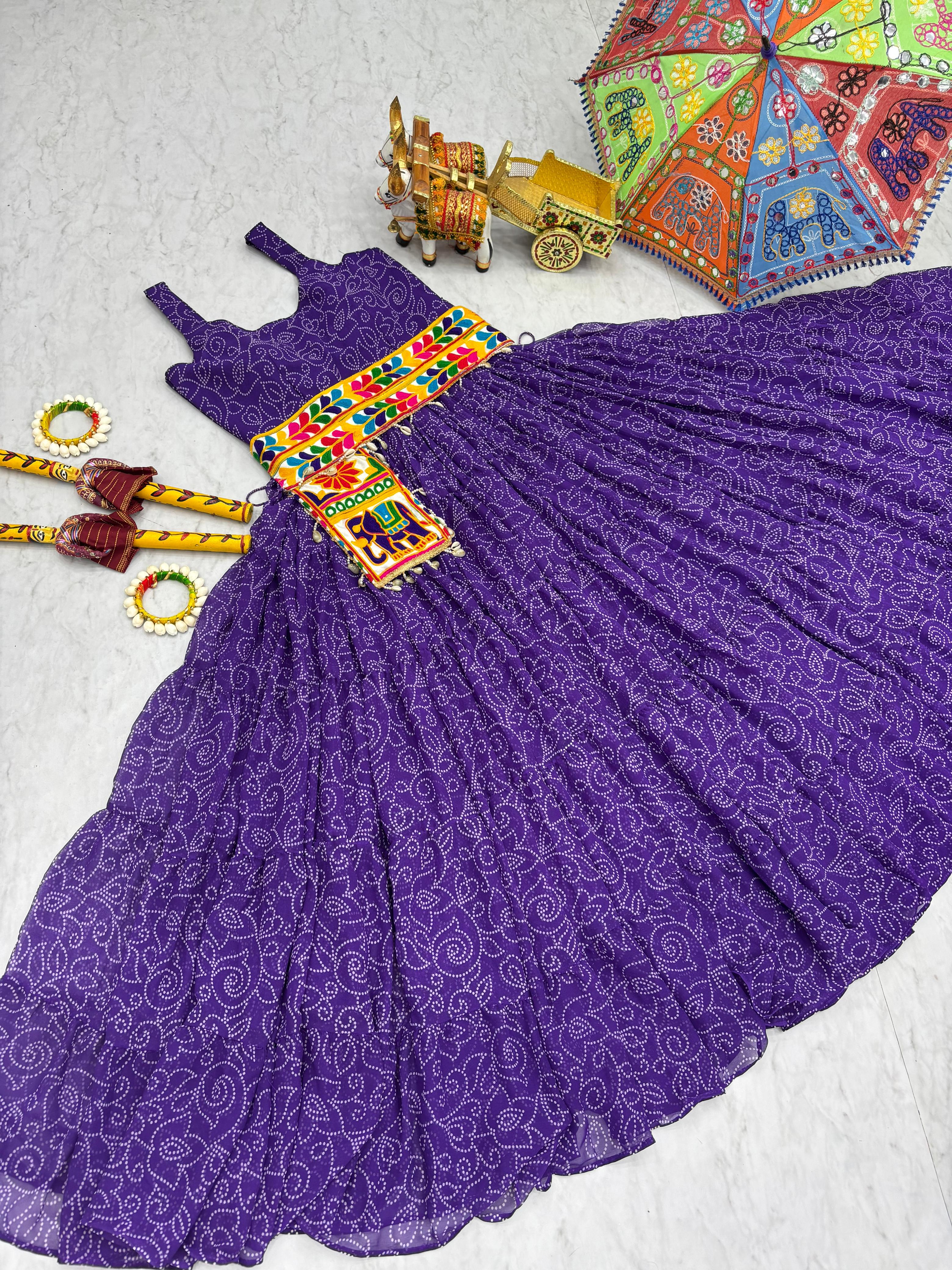 Bandhani Print Purple Color Navratri Gown