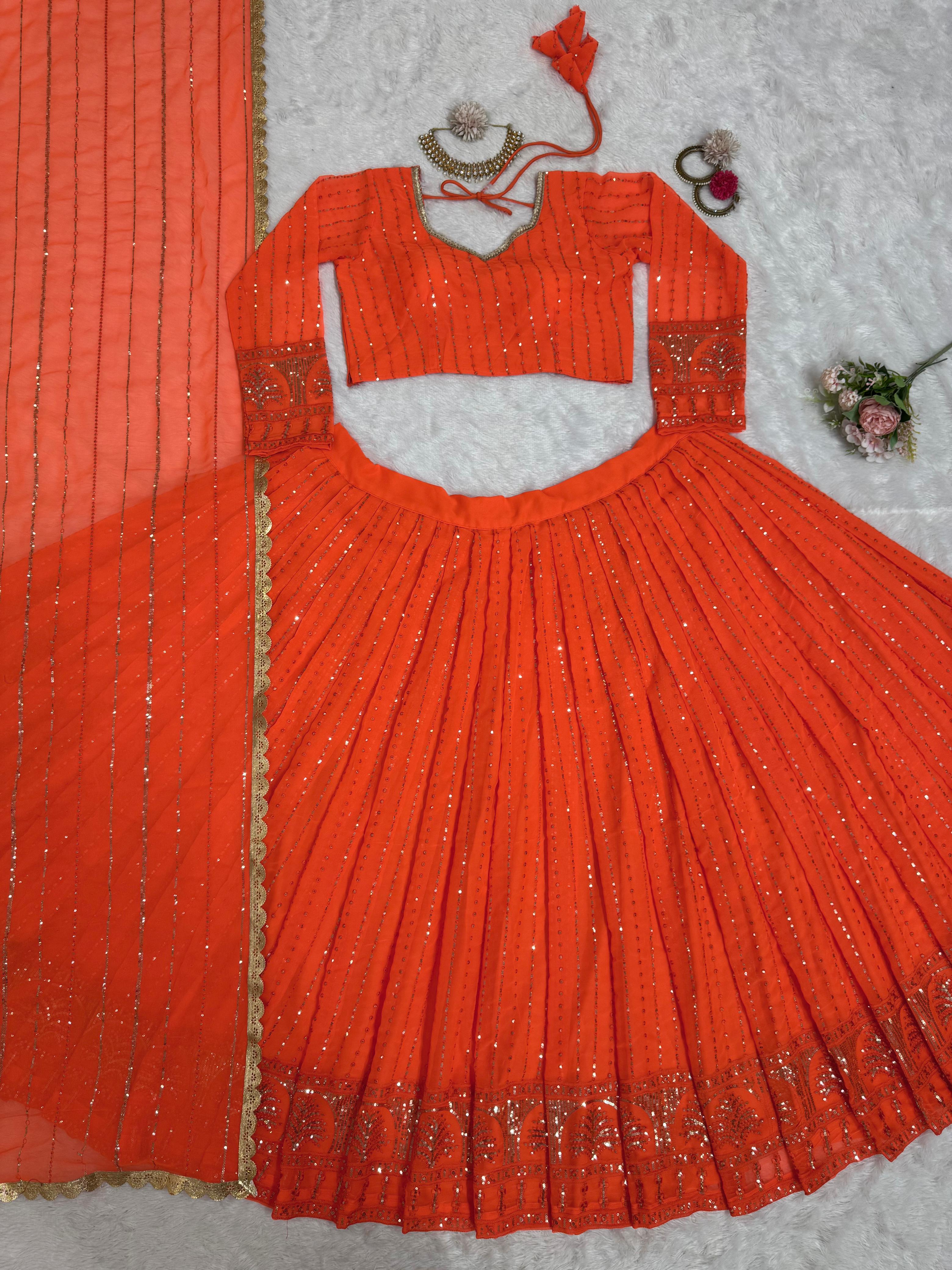 Look Designer Orange Color Lehenga Choli