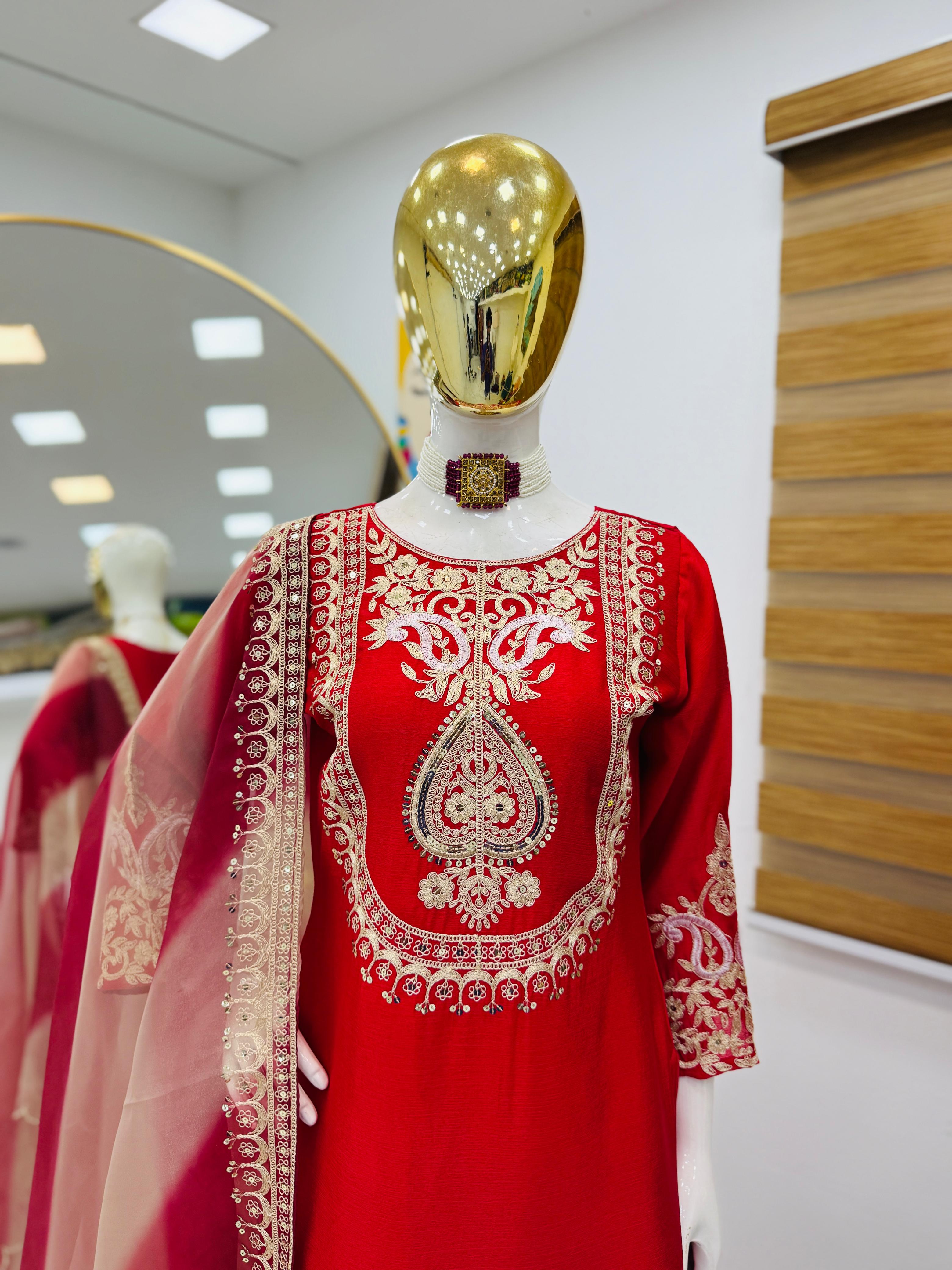 Preferable Heavy Red Color Sharara Suit