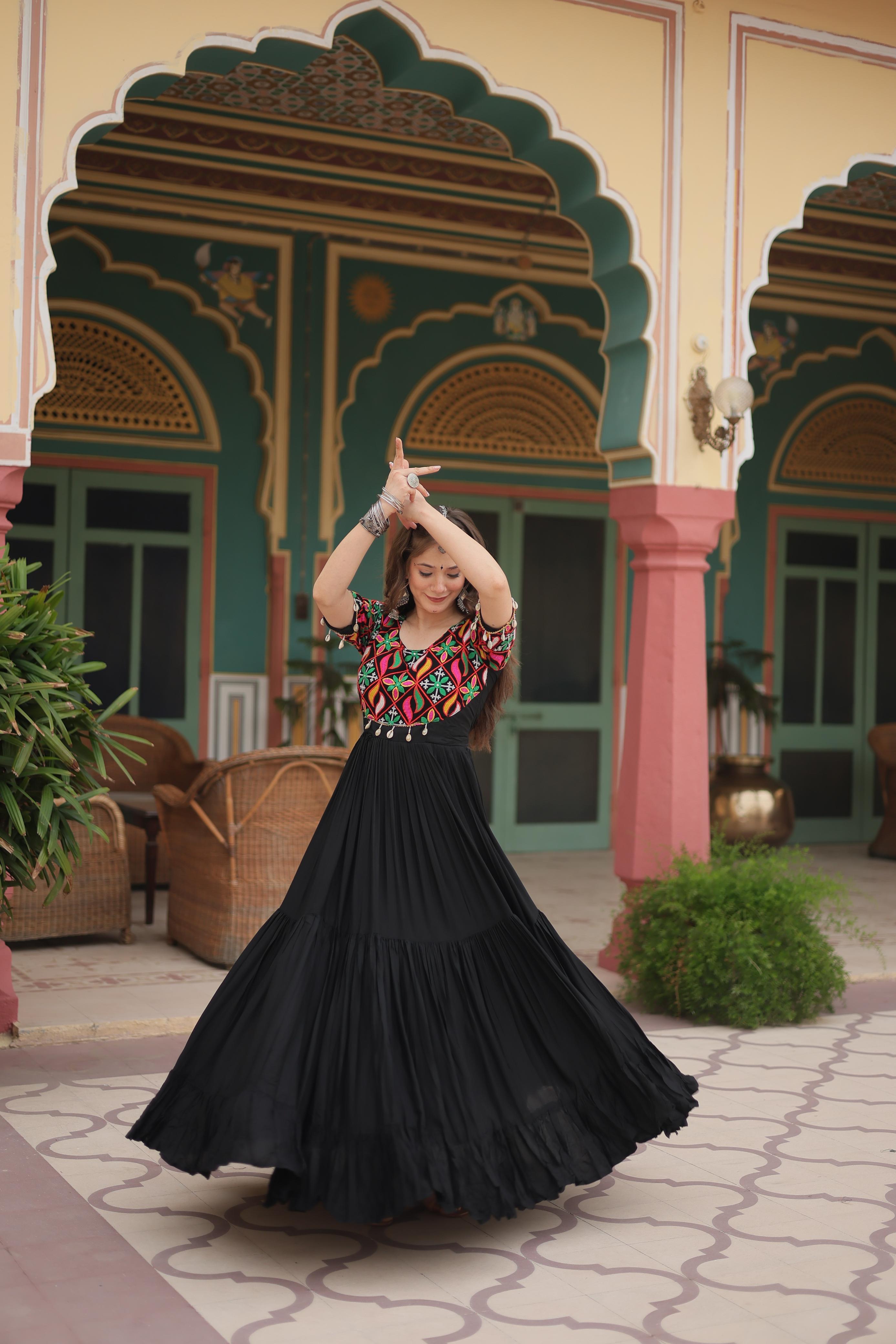Navratri Wear Stunning Reyon Black Color Gown