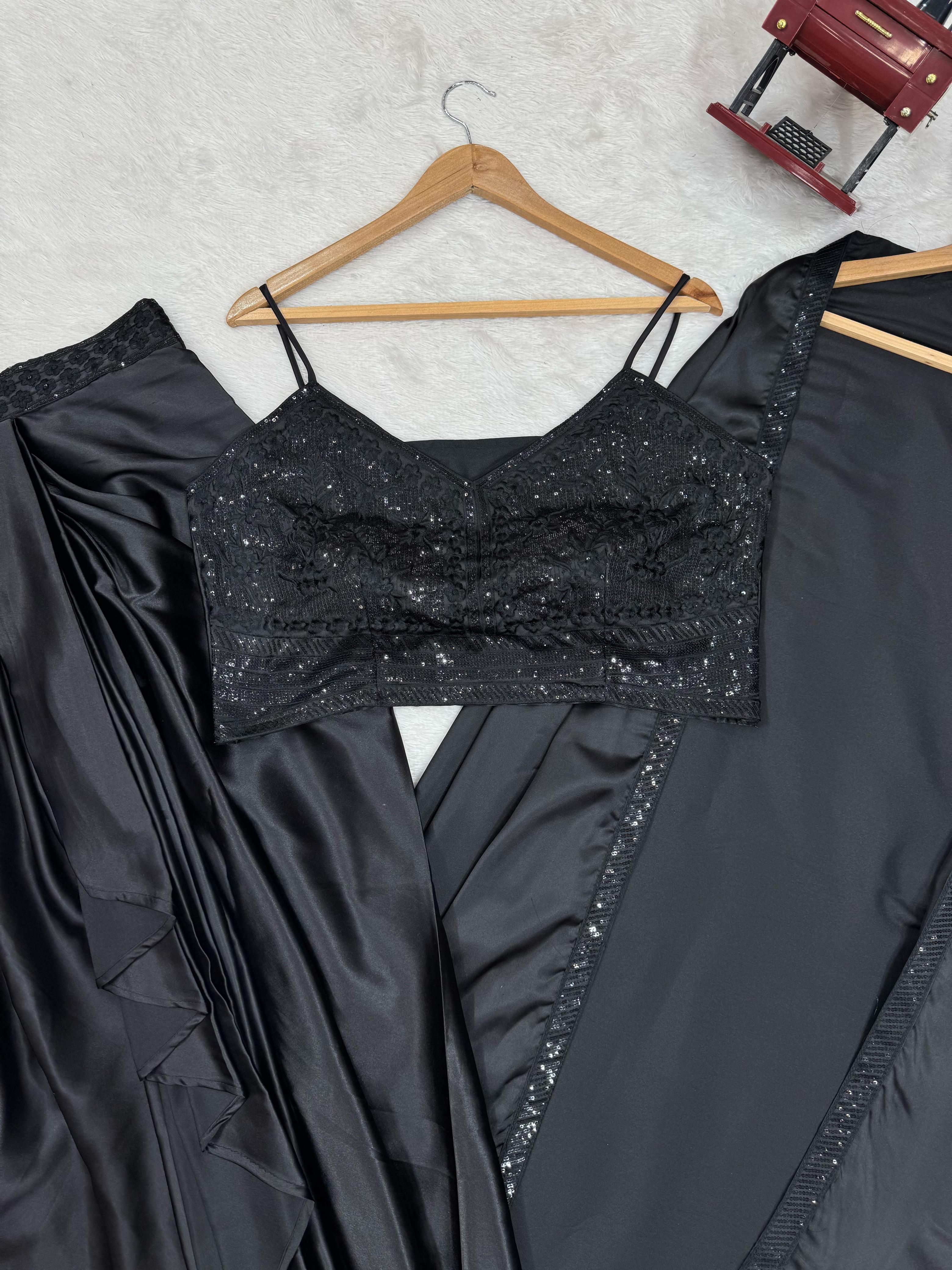 Blissful Black Color Dhoti Suit With Shrug