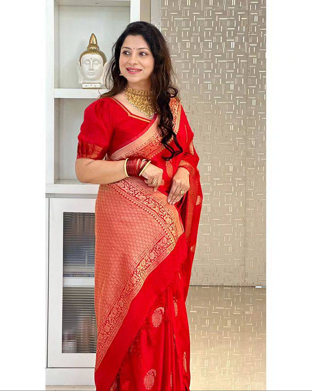 Glimmering Pure Silk Red Color Saree