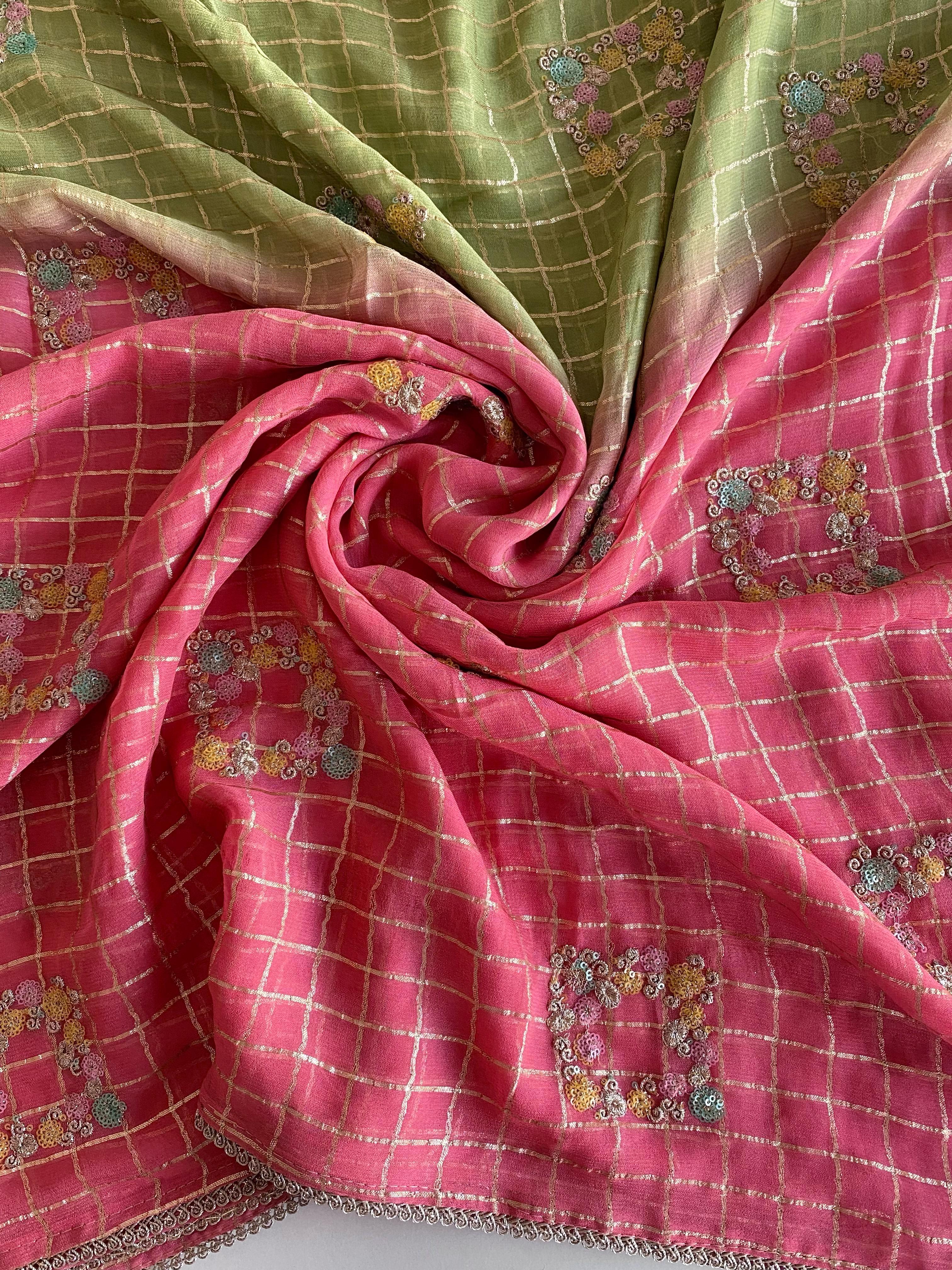 Glimmering Viscose Chiffon Pink & Perrot Color Saree