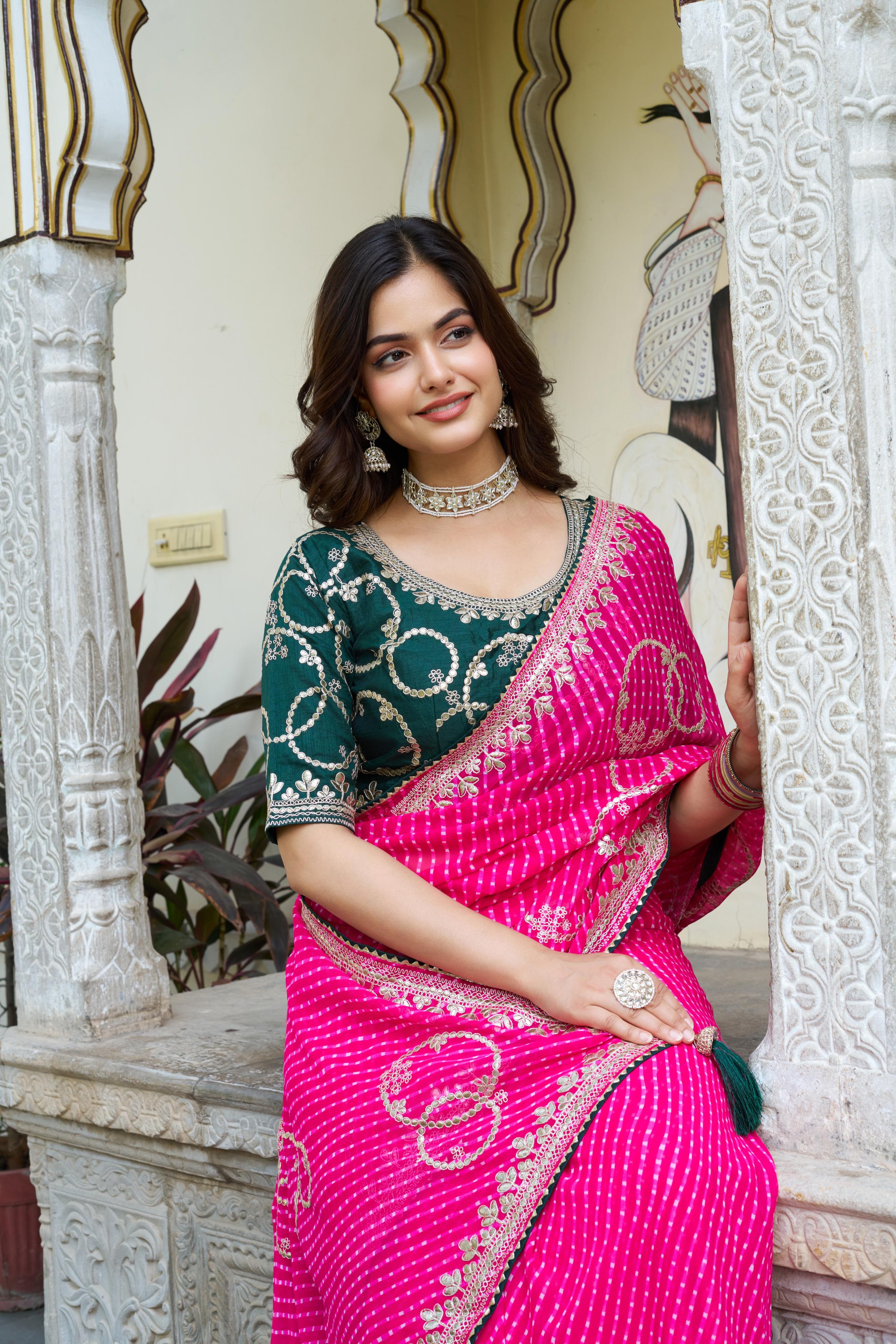 Festive Wear Gota Pati Work Pink Color Saree