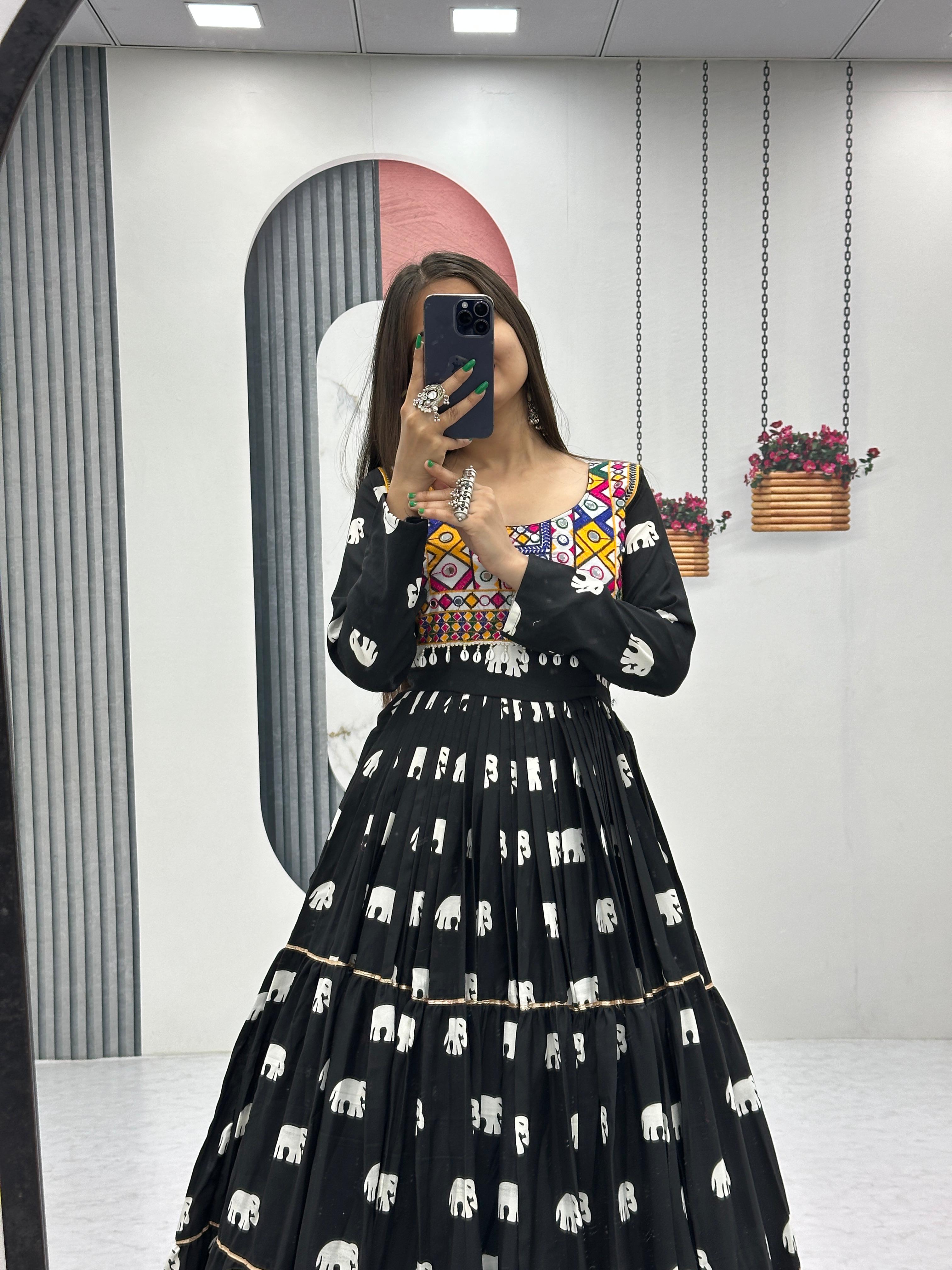 Traditional Heavy Flair Black Color Gown For Navratri
