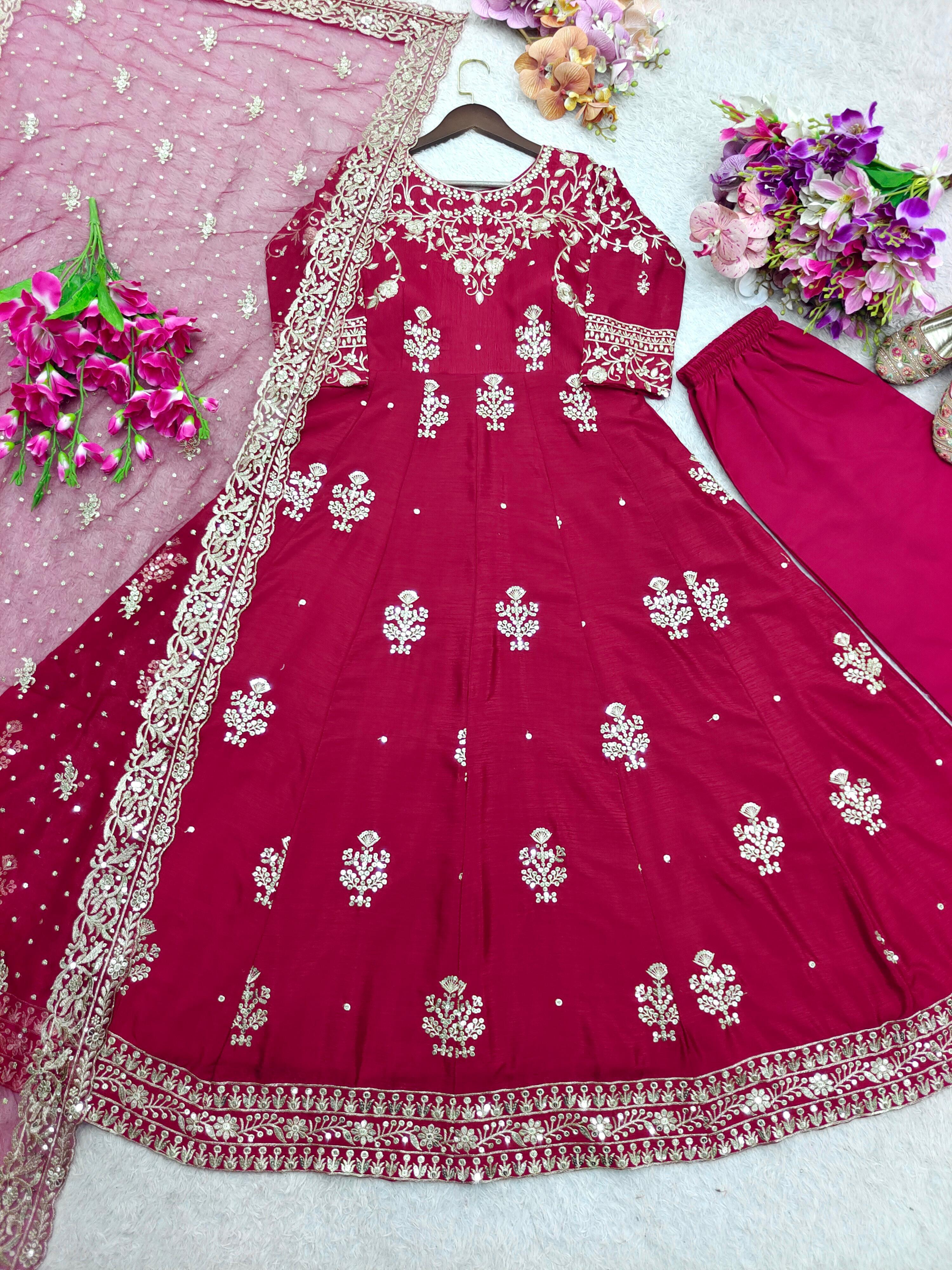 Awesome Pink Color Sequence Work Gown