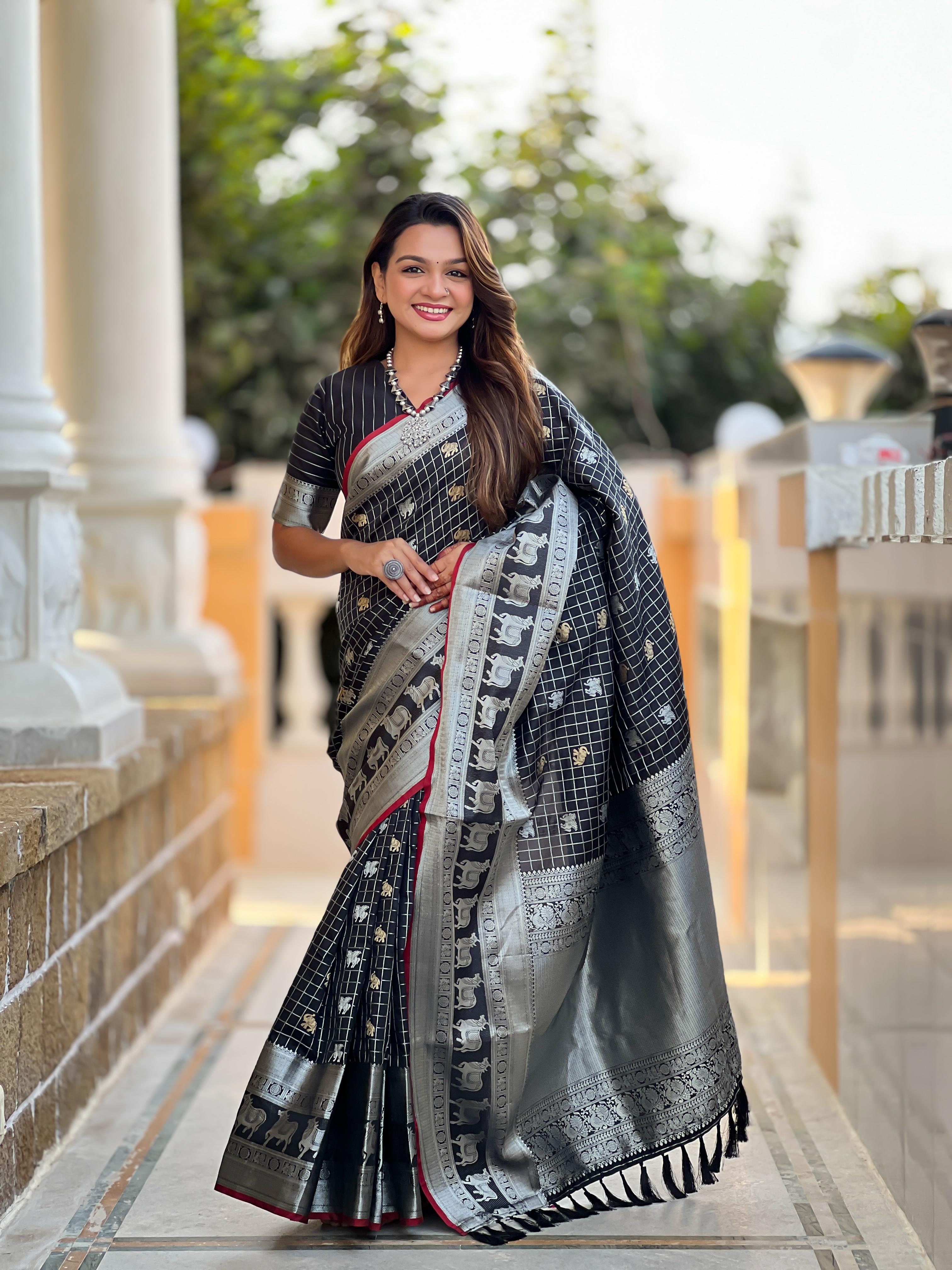 Fashionable Soft Silk Black Color Saree