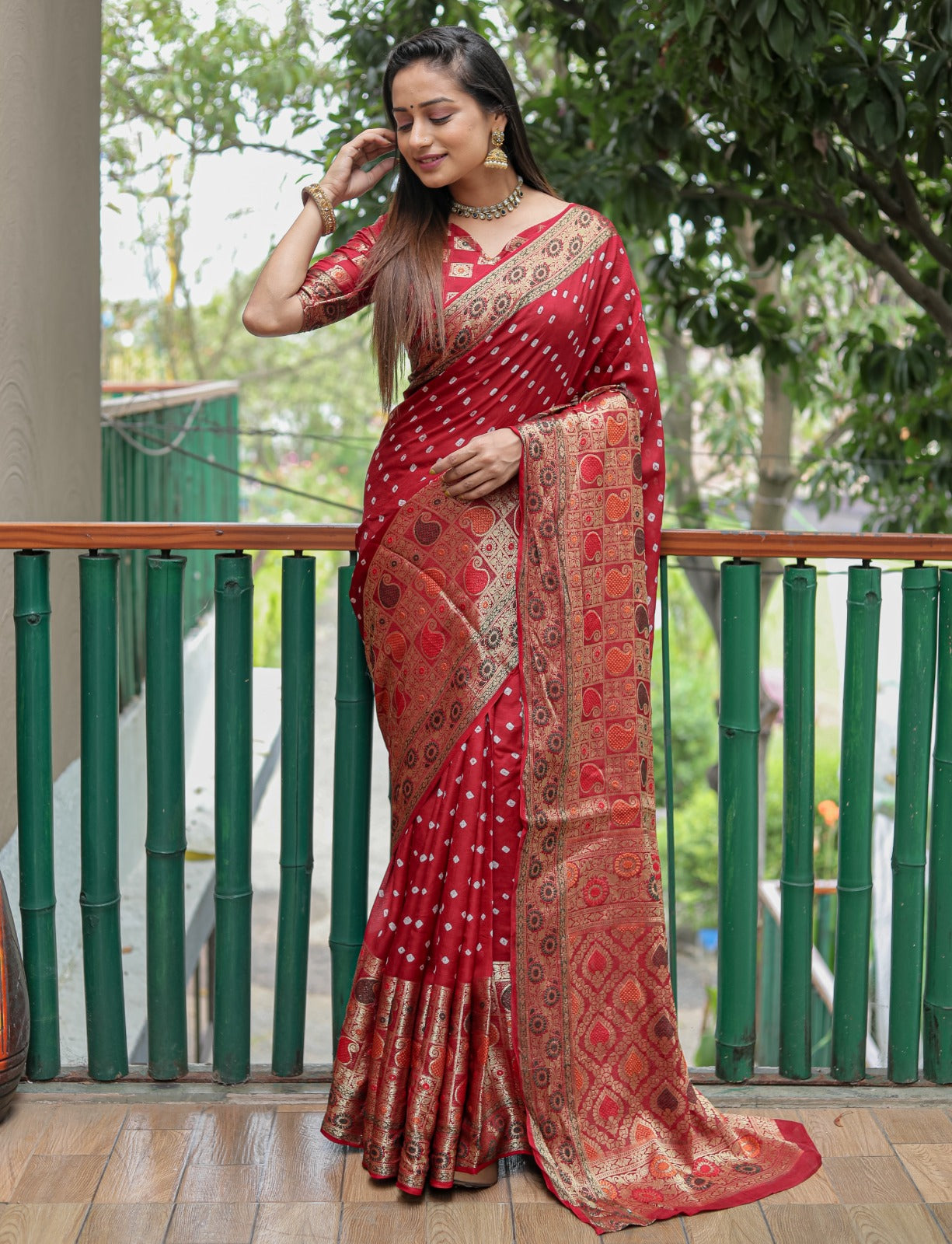 Fabulous Bandhej Silk Red Color Saree